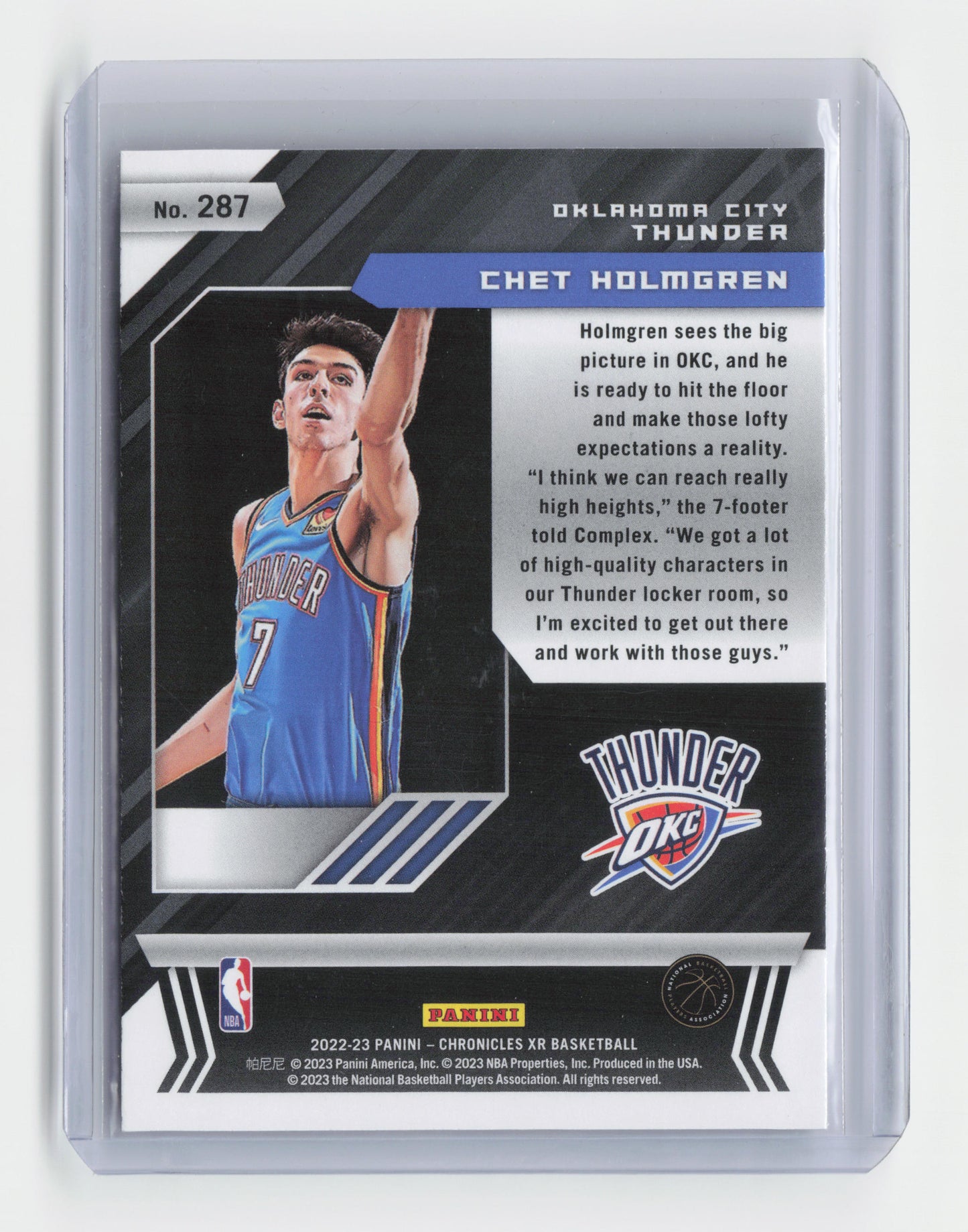 2022-23 - CHET HOLMGREN - XR Rookie Base Insert - Chronicles - OKC #287