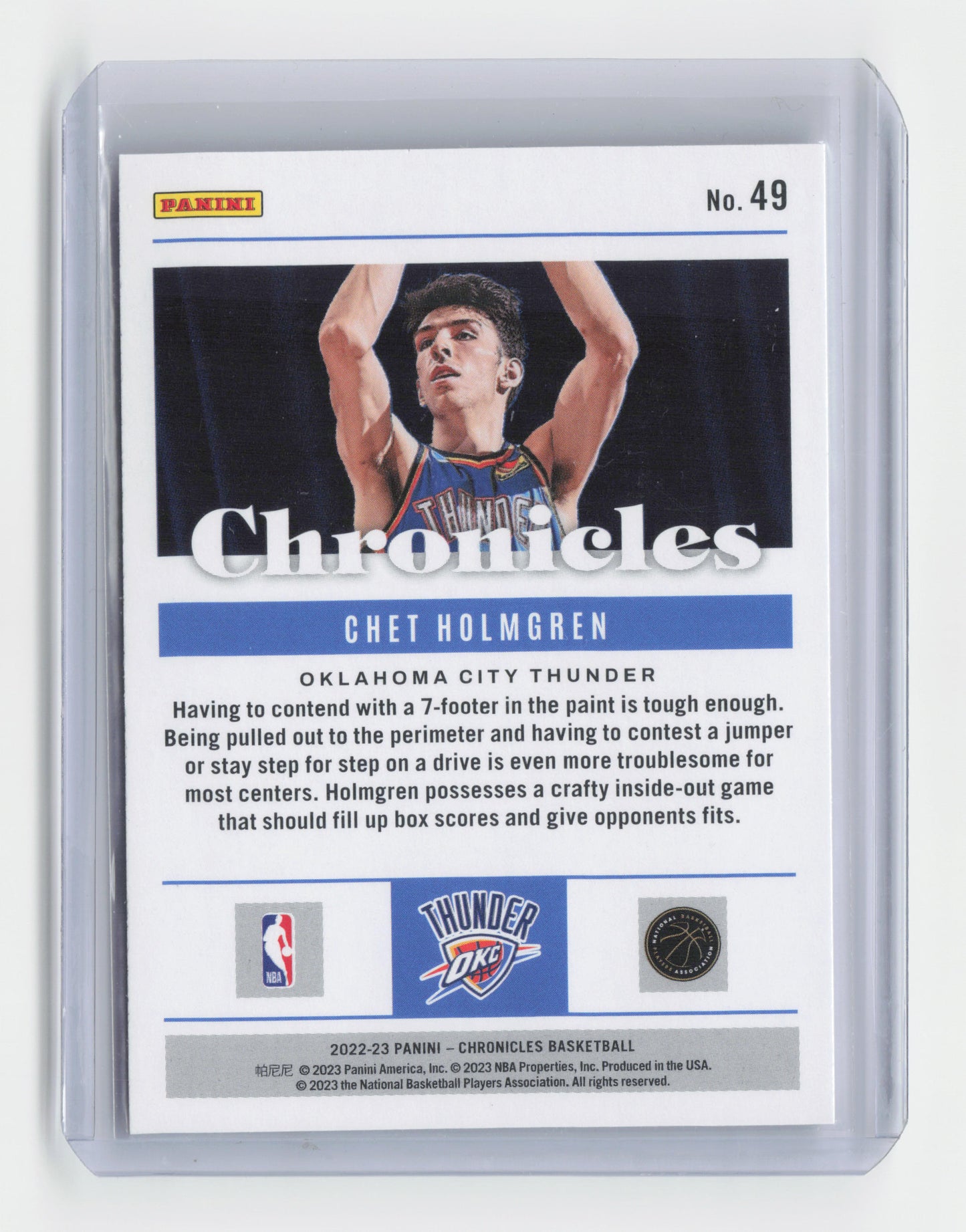 2022-23 - CHET HOLMGREN - Rookie Base - Chronicles - OKC #49