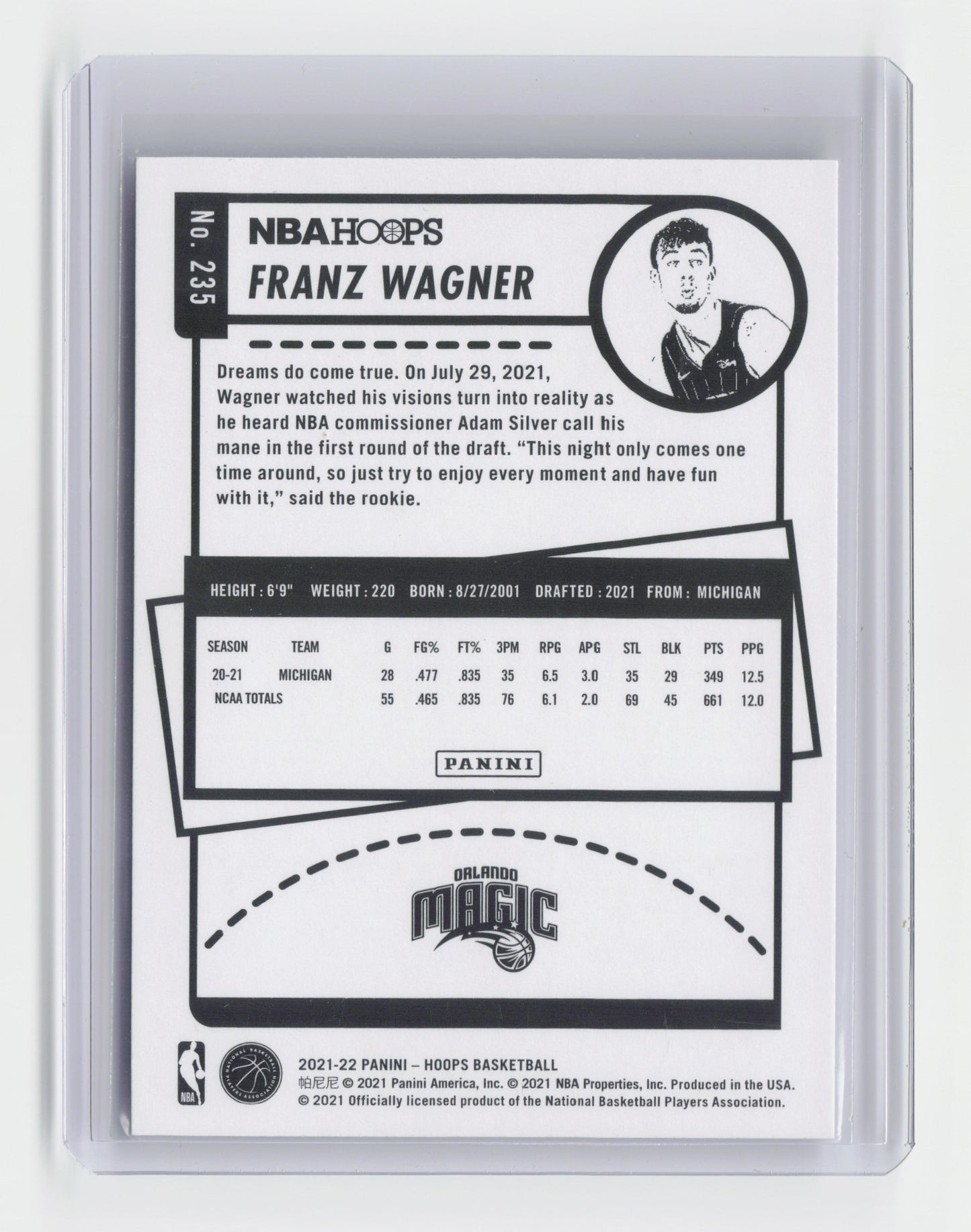 2021-22 - FRANZ WAGNER - Rookie Base - Hoops - Magic #235