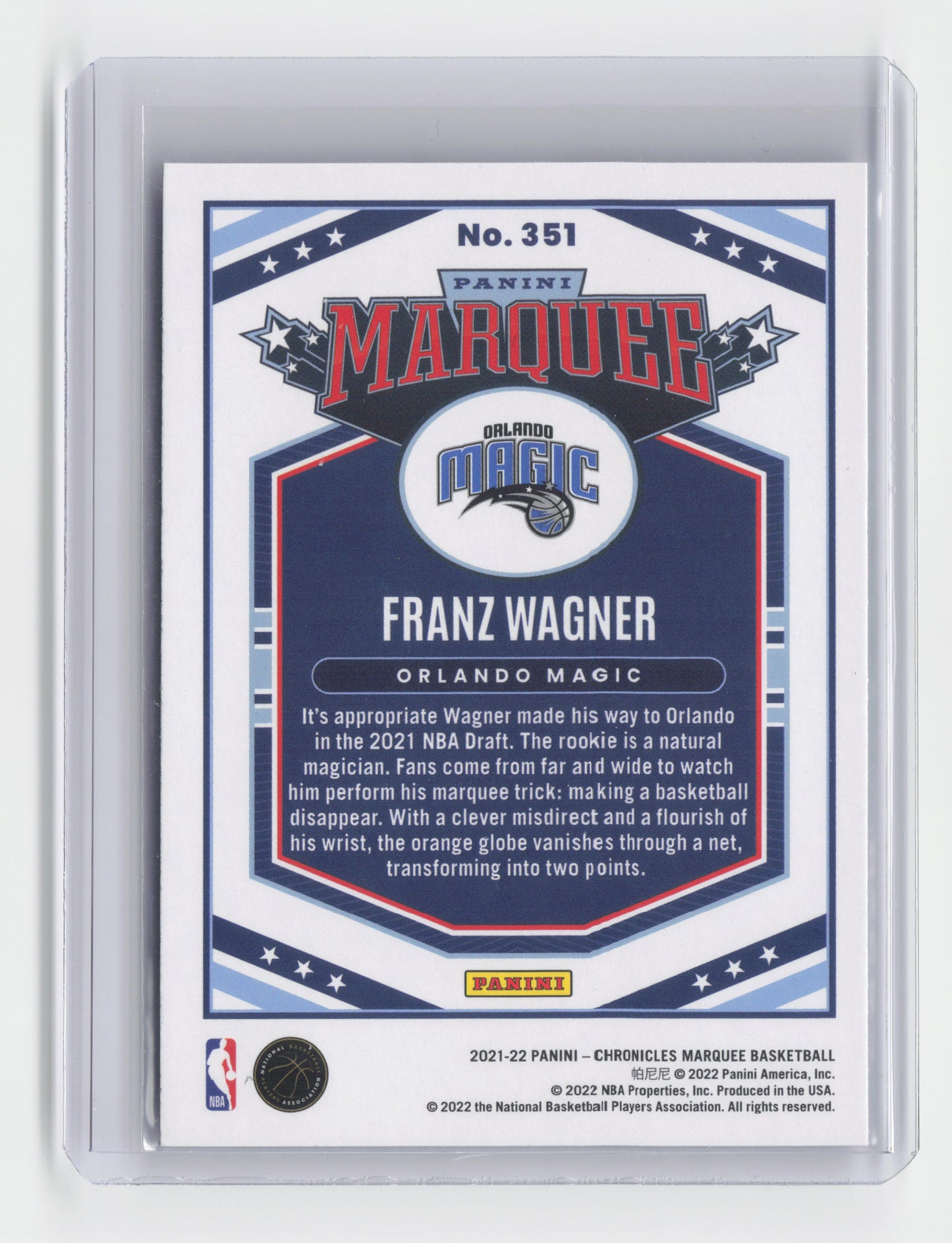 2021-22 - FRANZ WAGNER - Marquee Rookie Holo - Chronicles - Magic #351