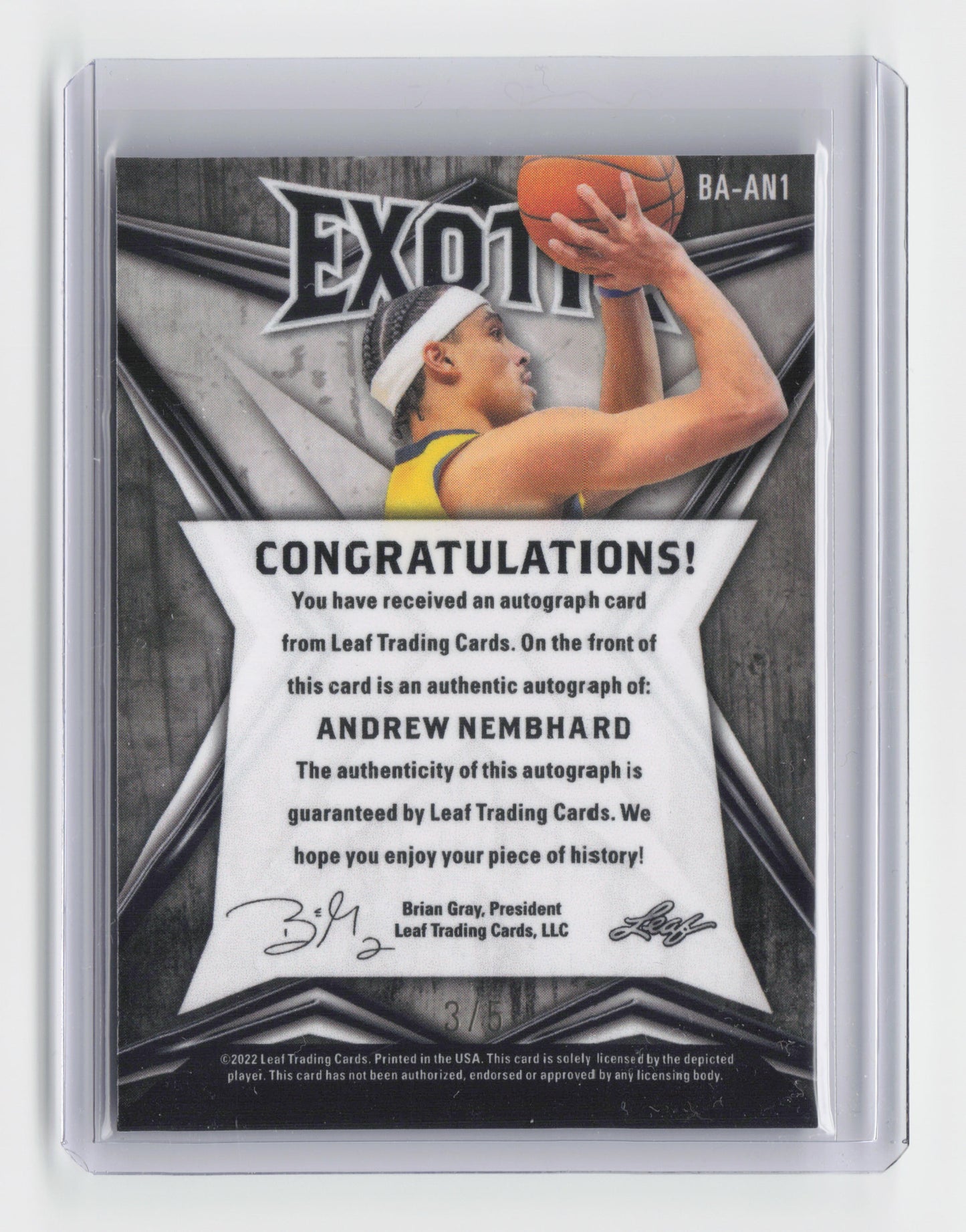 2022-23 ANDREW NEMBHARD - Exotic Rookie Autograph 3/5 - Leaf
