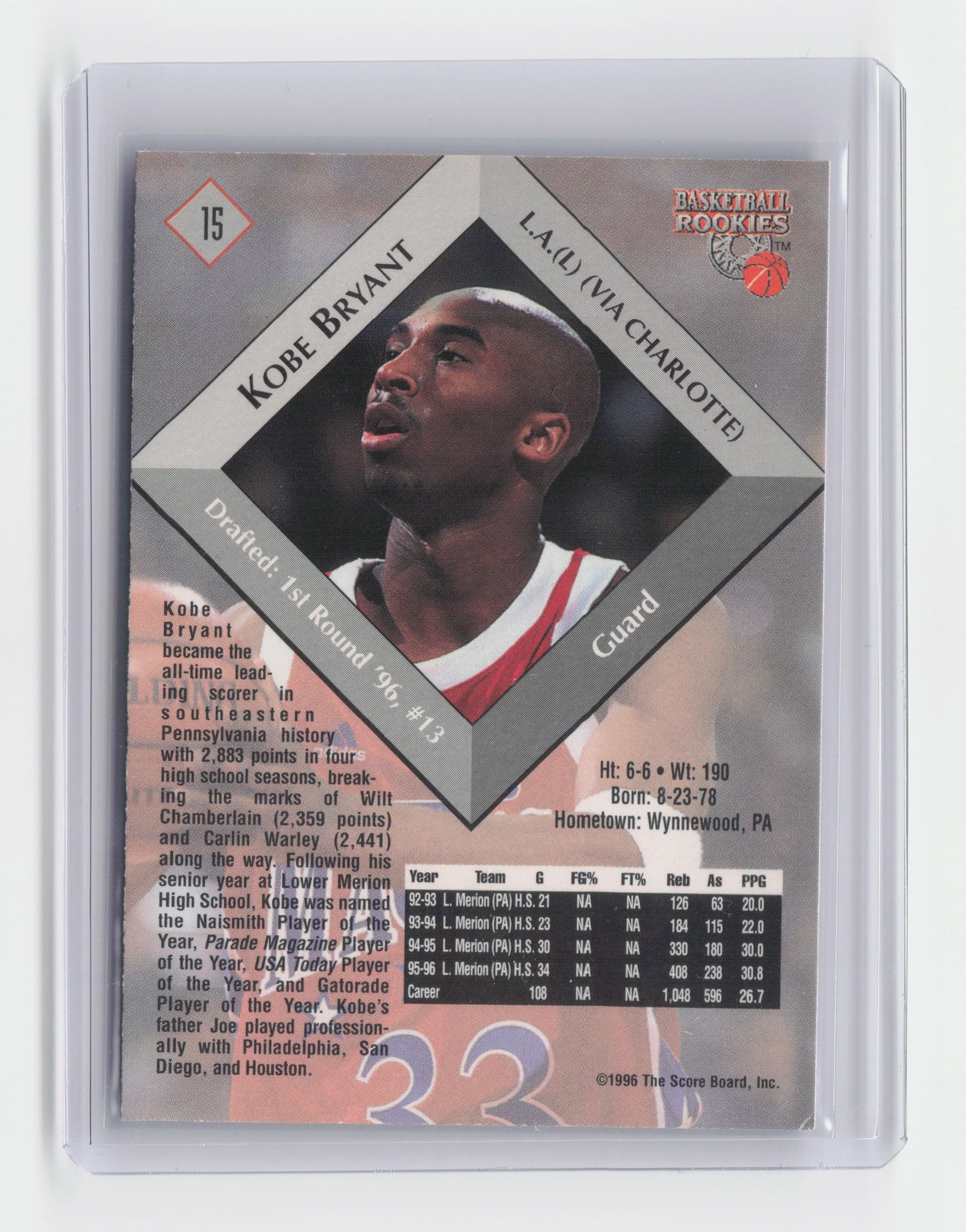 1996 - KOBE BRYANT - Score Board Basketball Rookies - #15