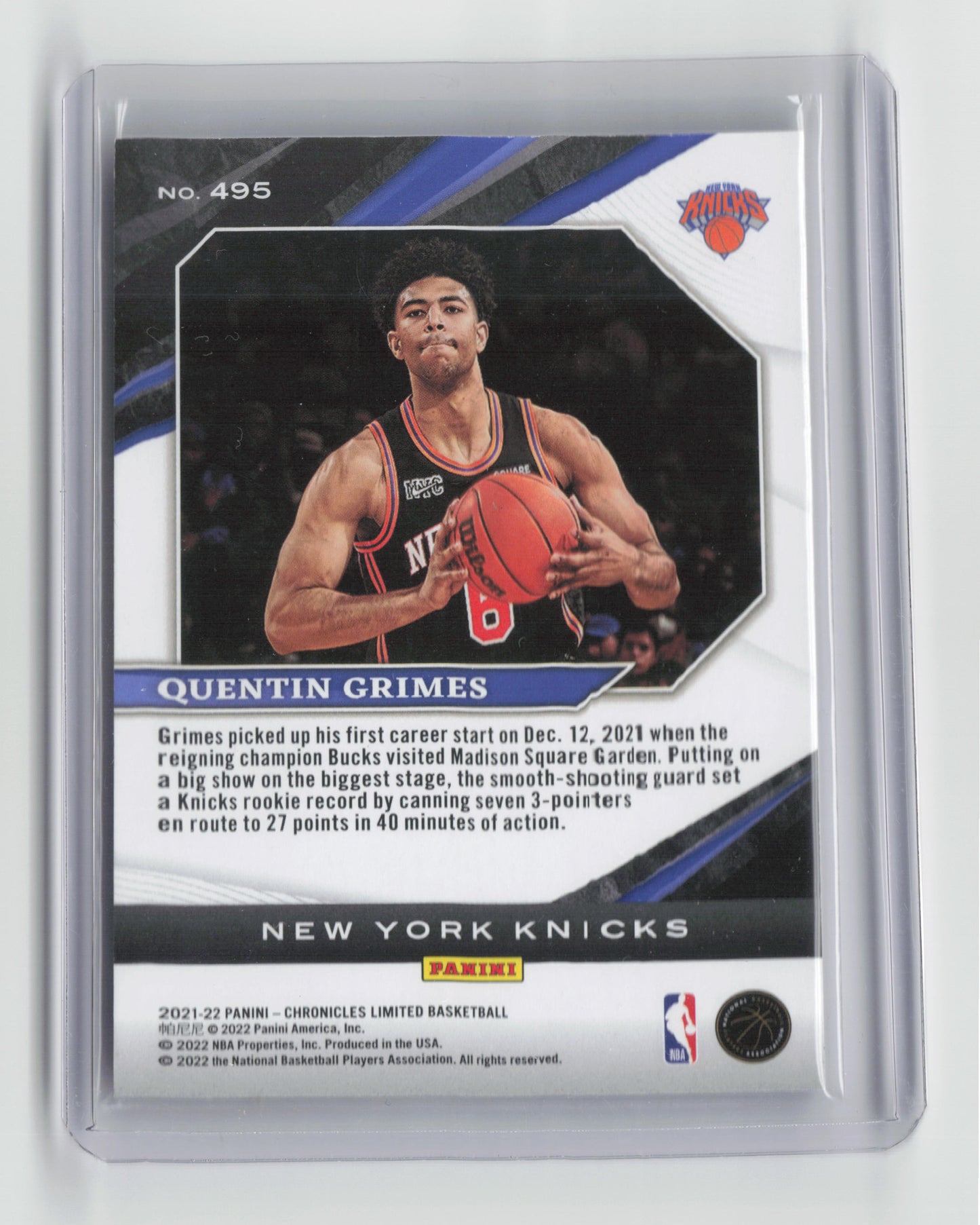 2021-22 - QUENTIN GRIMES - Purple Limited Insert 08/25 - Knicks - #495