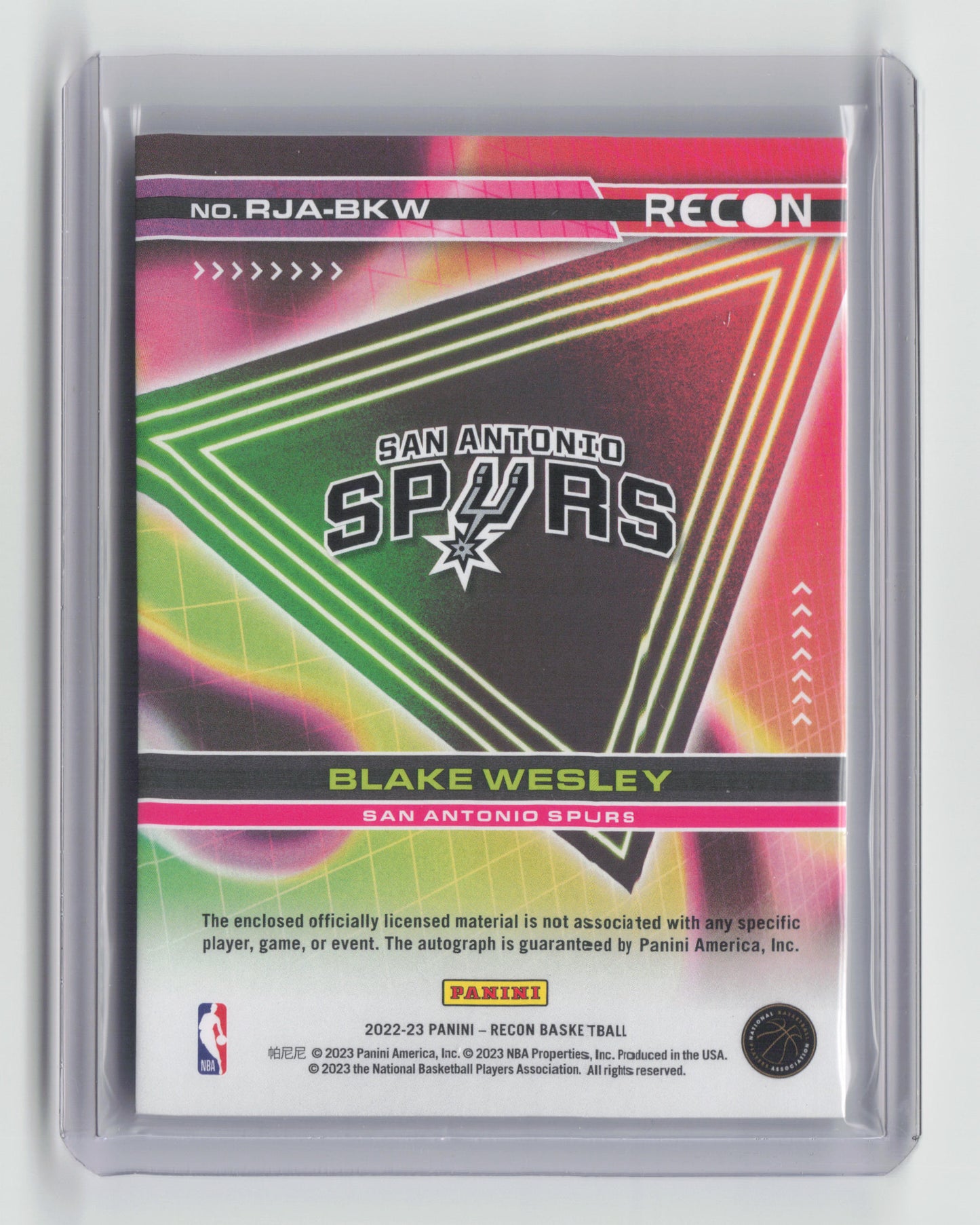 2022-23 BLAKE WESLEY - Dual Patch RPA 5/5 Bookend - Recon - Spurs