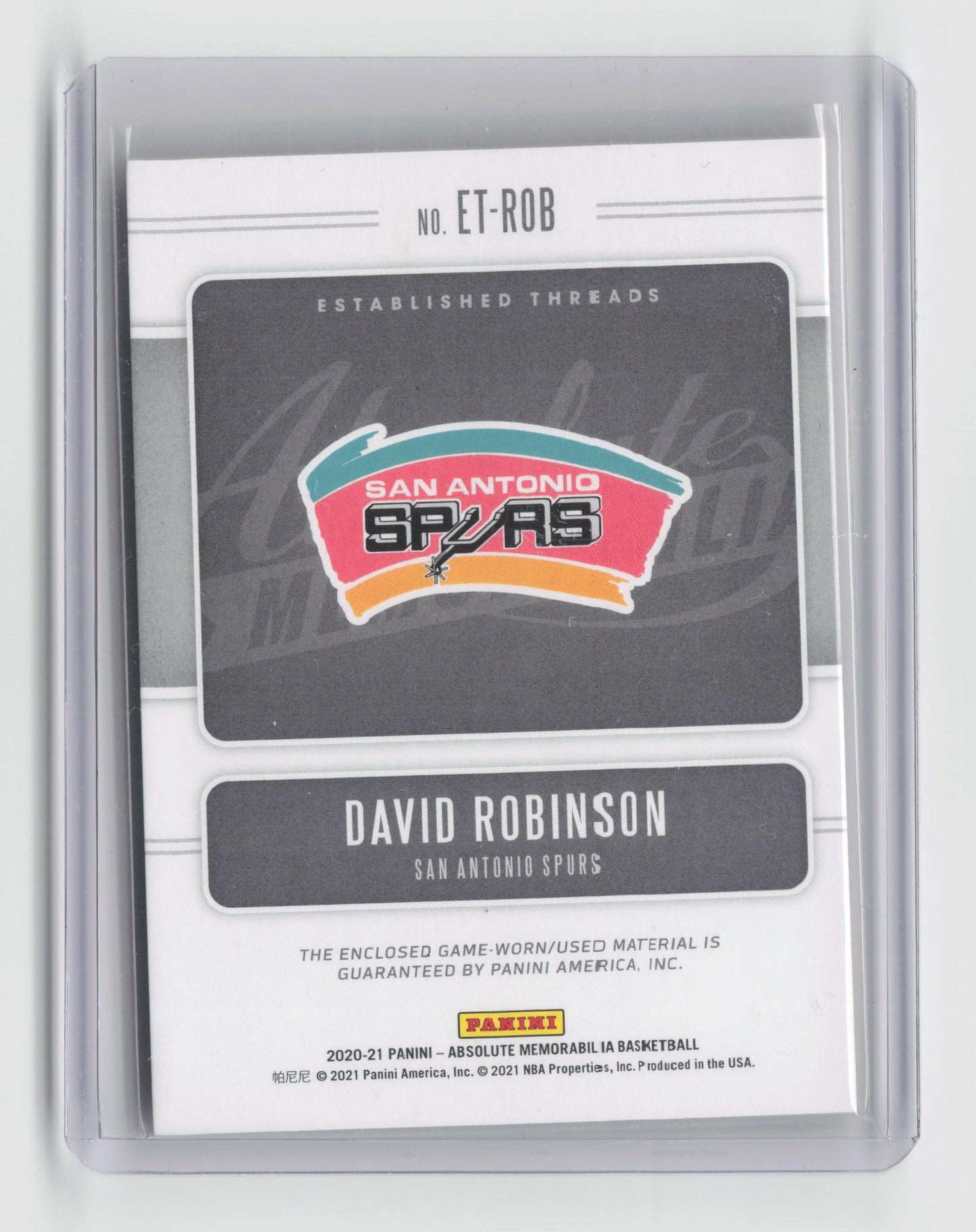 2020-21 DAVID ROBINSON Established Treads Material Absolute memorabilia Spurs