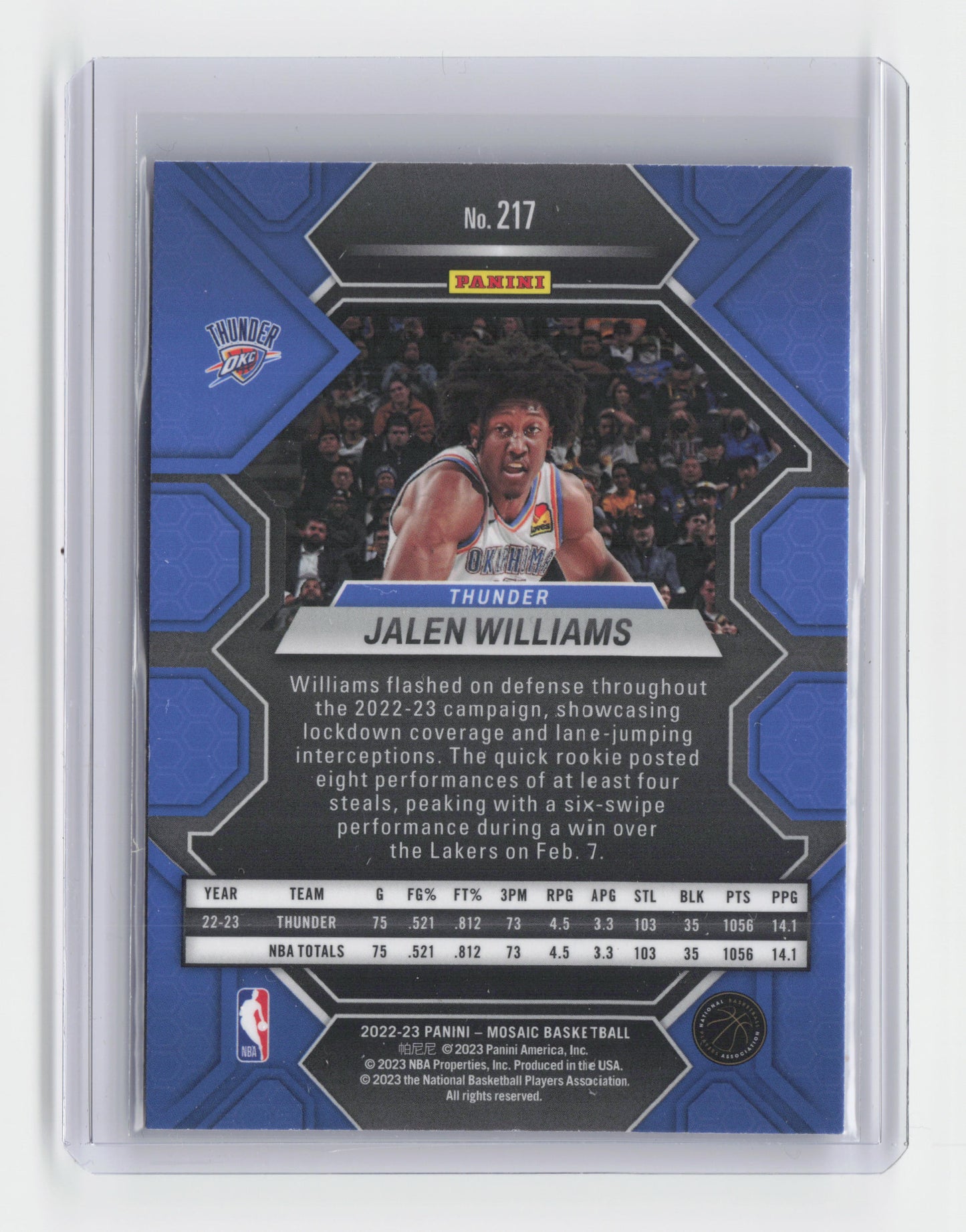 2022-23 - JALEN WILLIAMS - Rookie Base - Mosaic - OKC - #217