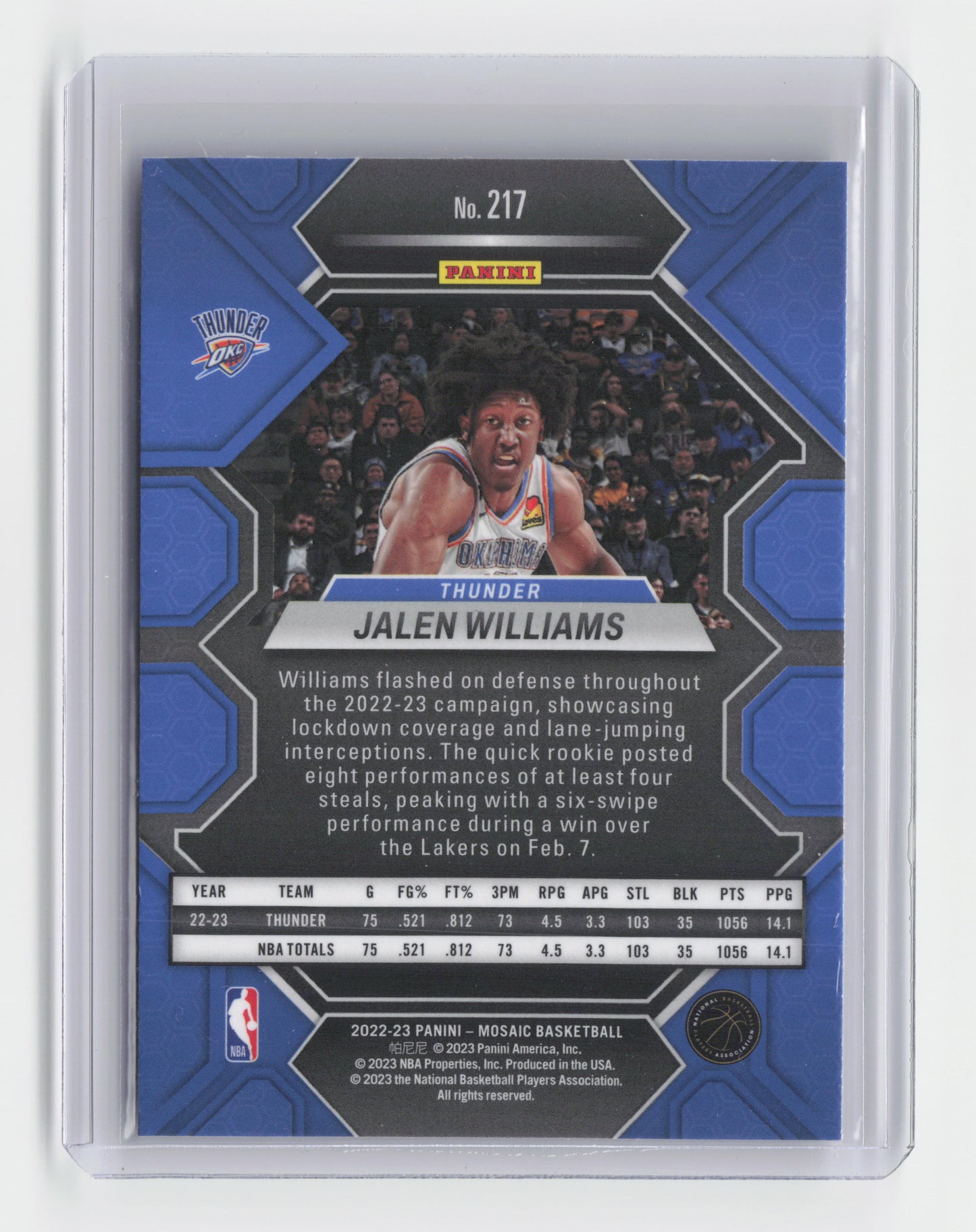 2022-23 - JALEN WILLIAMS - Rookie Base - Mosaic - OKC - #217