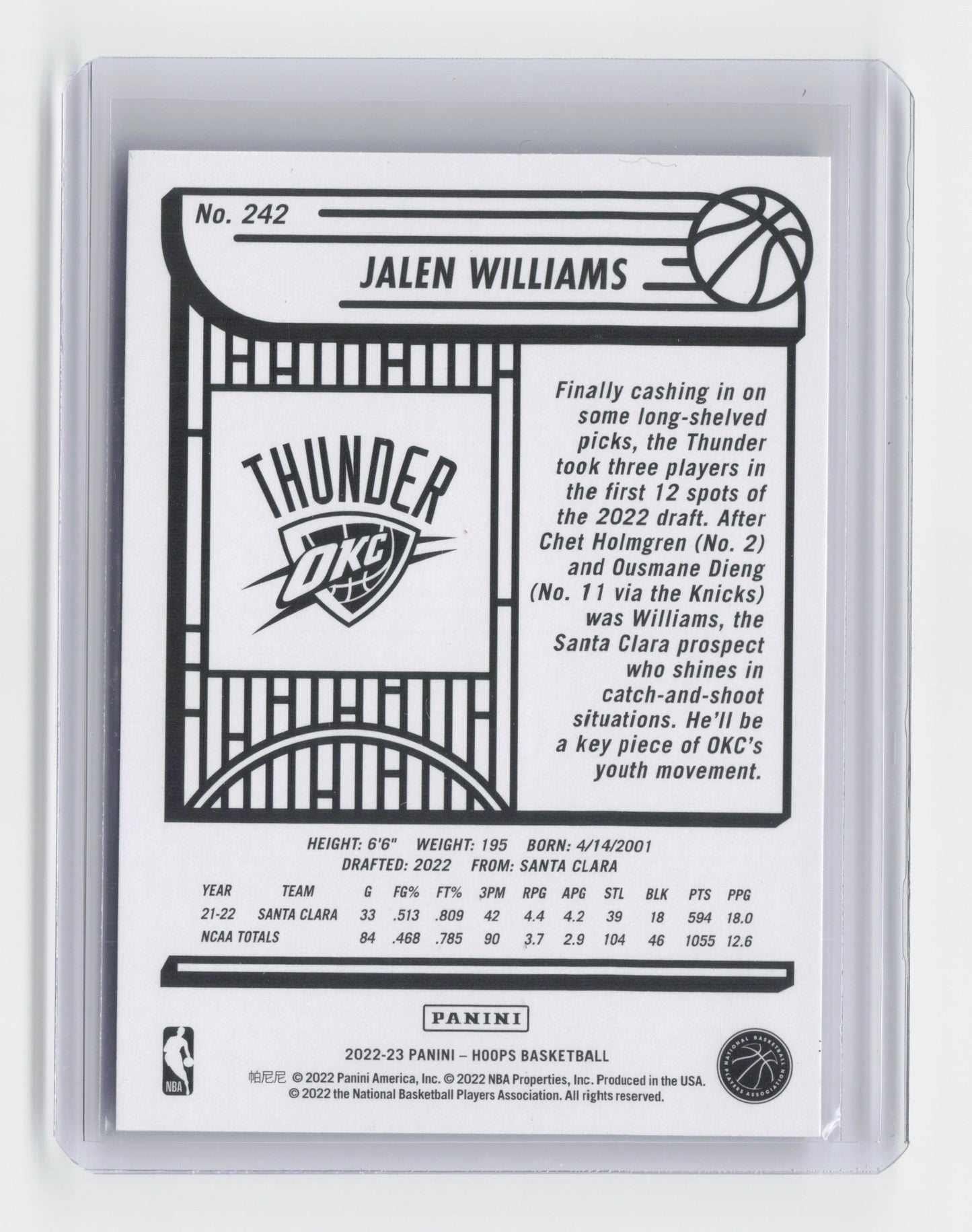 2022-23 - JALEN WILLIAMS - Rookie Base -Hoops - OKC - #242