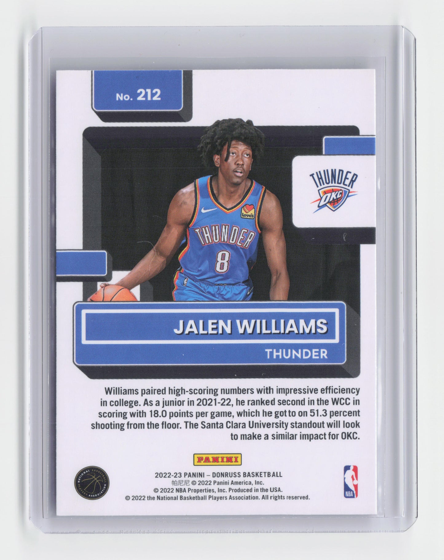 2022-23 - JALEN WILLIAMS - Rated Rookie - Donruss - OKC - #212