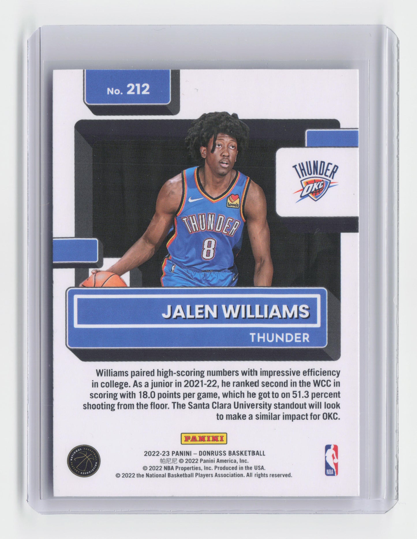 2022-23 - JALEN WILLIAMS - Rated Rookie - Donruss - OKC - #212
