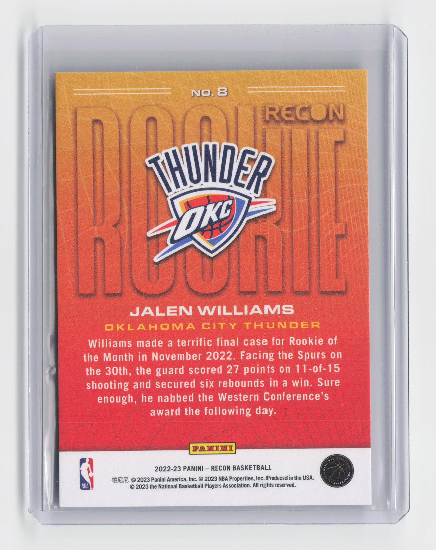 2022-23 - JALEN WILLIAMS - Rookie Recon - Recon - OKC - #8