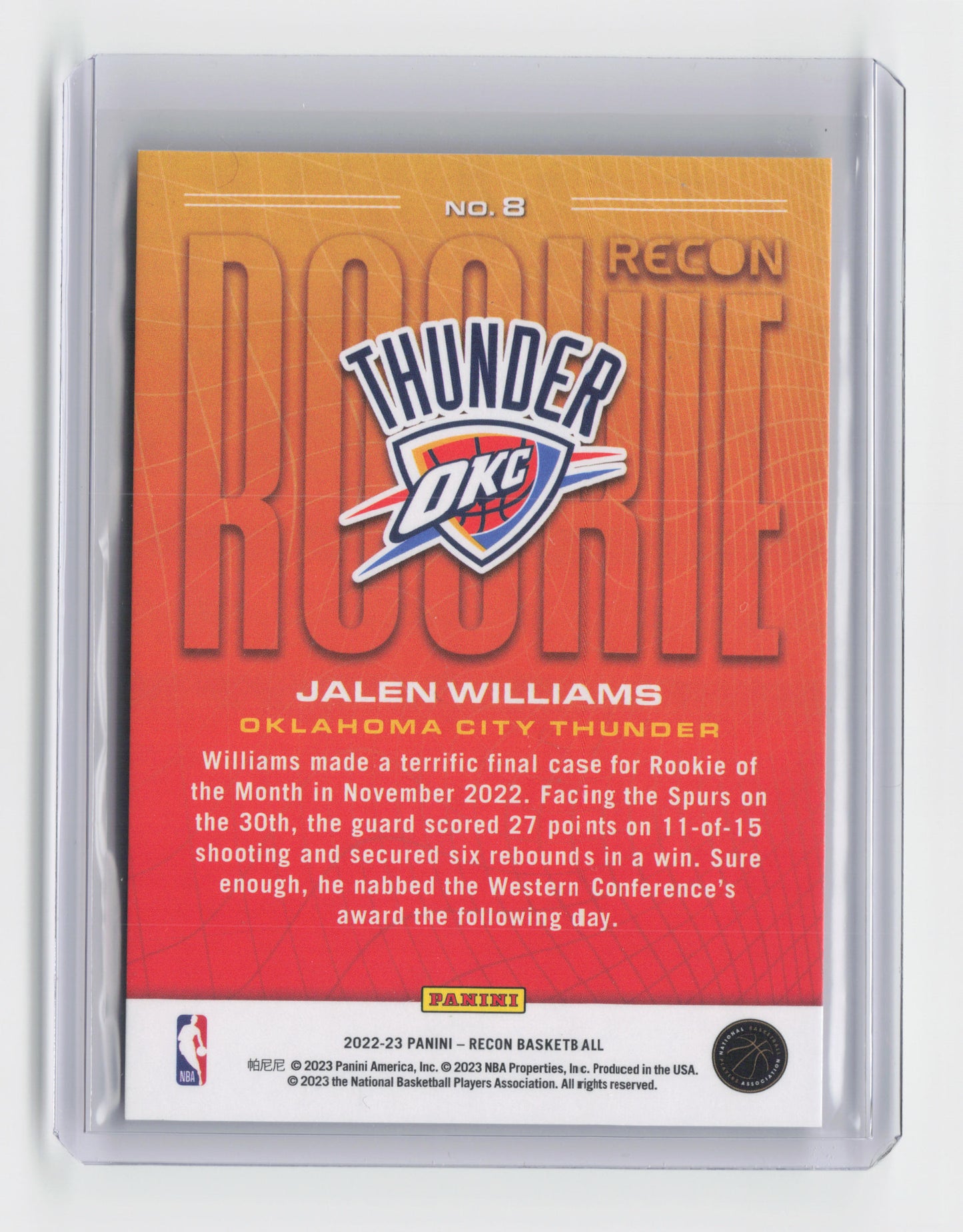 2022-23 - JALEN WILLIAMS - Rookie Recon - Recon - OKC - #8