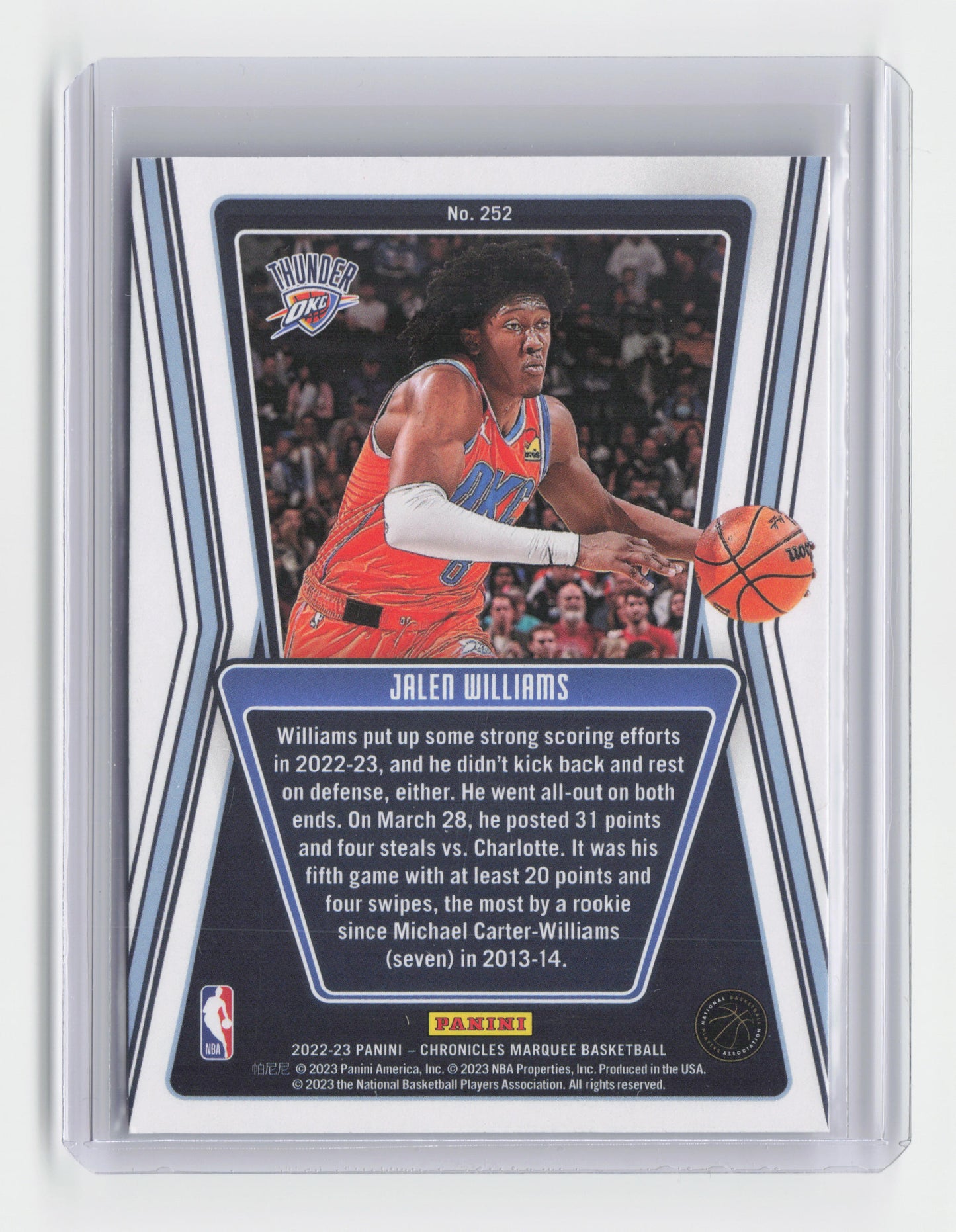 2022-23 - JALEN WILLIAMS - Rookie Marquee Insert - Chronicles - OKC - #252
