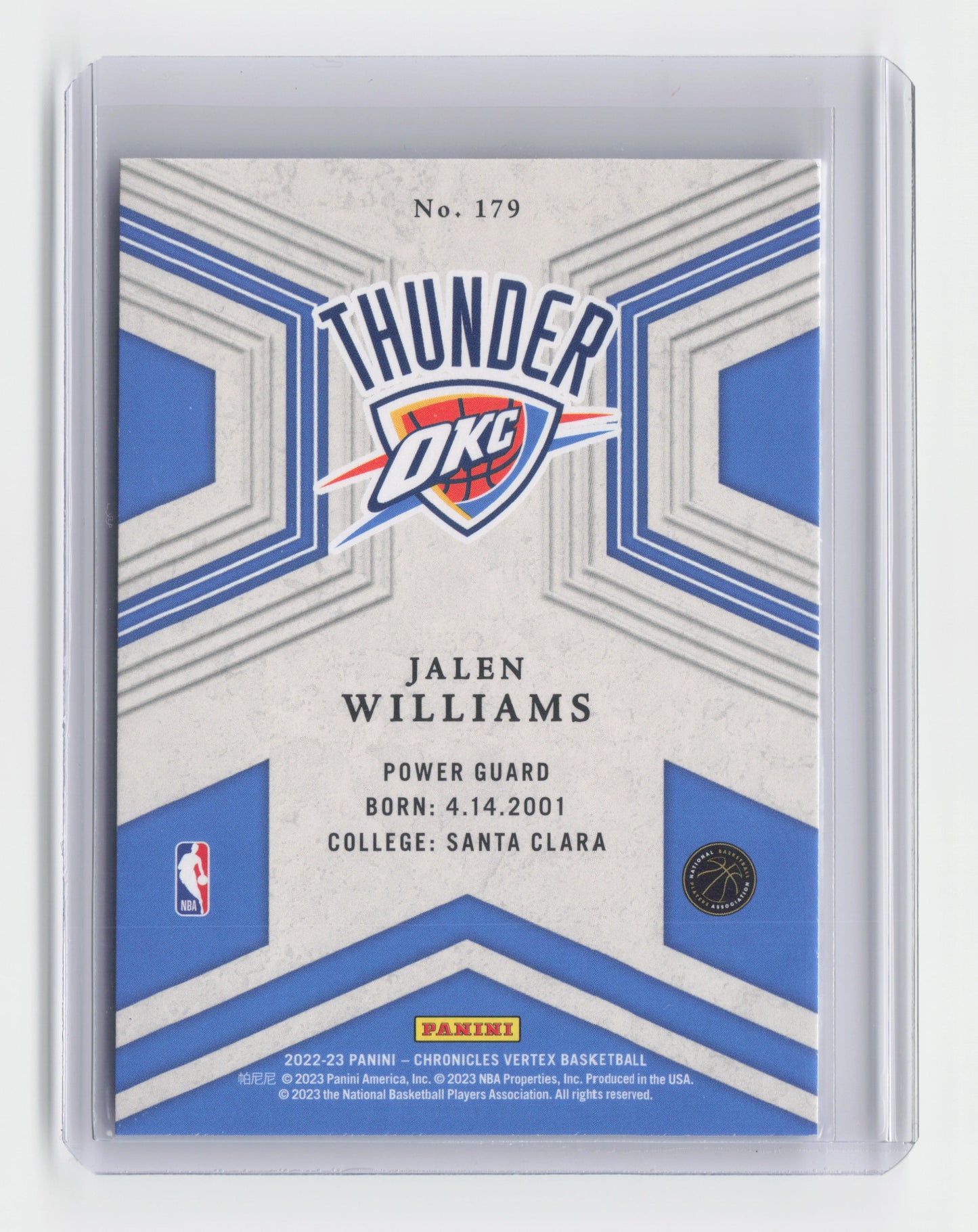 2022-23 - JALEN WILLIAMS - Rookie Vertex Insert - Chronicles - OKC - #179