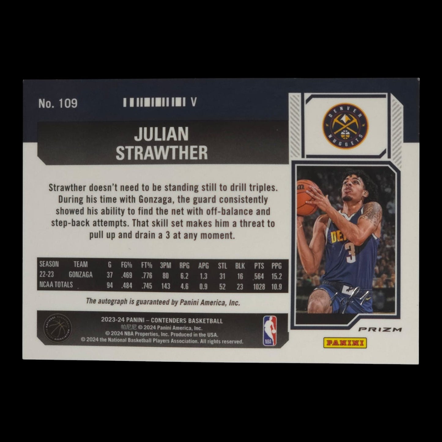 2023-24 JULIAN STRAWTHER Season Ticket Autograph Gold Vinyl 1/1 Contenders #109