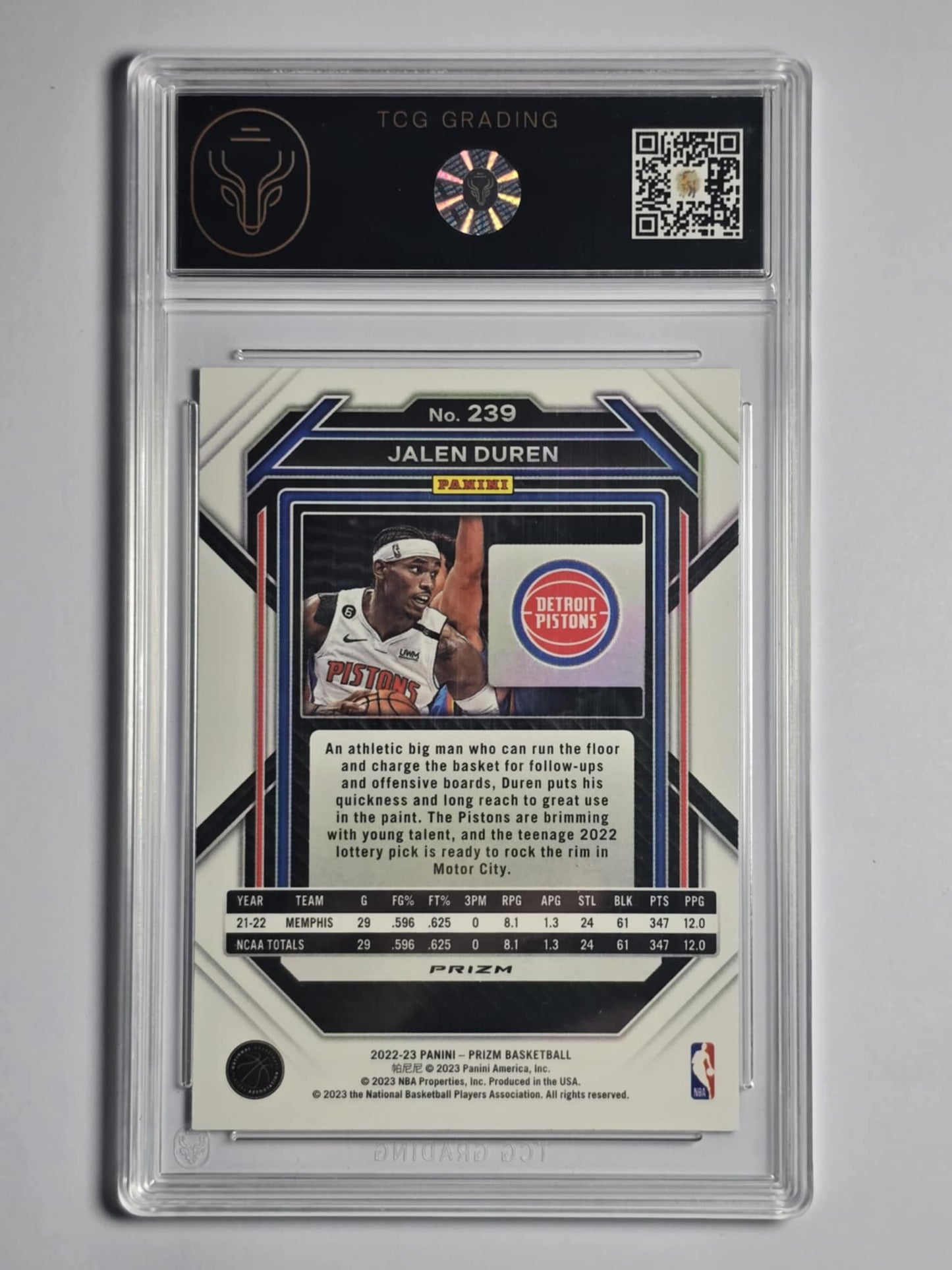 2022-23 JALEN DURAN Red Sparkle Rookie TCG 9 Prizm Pistons