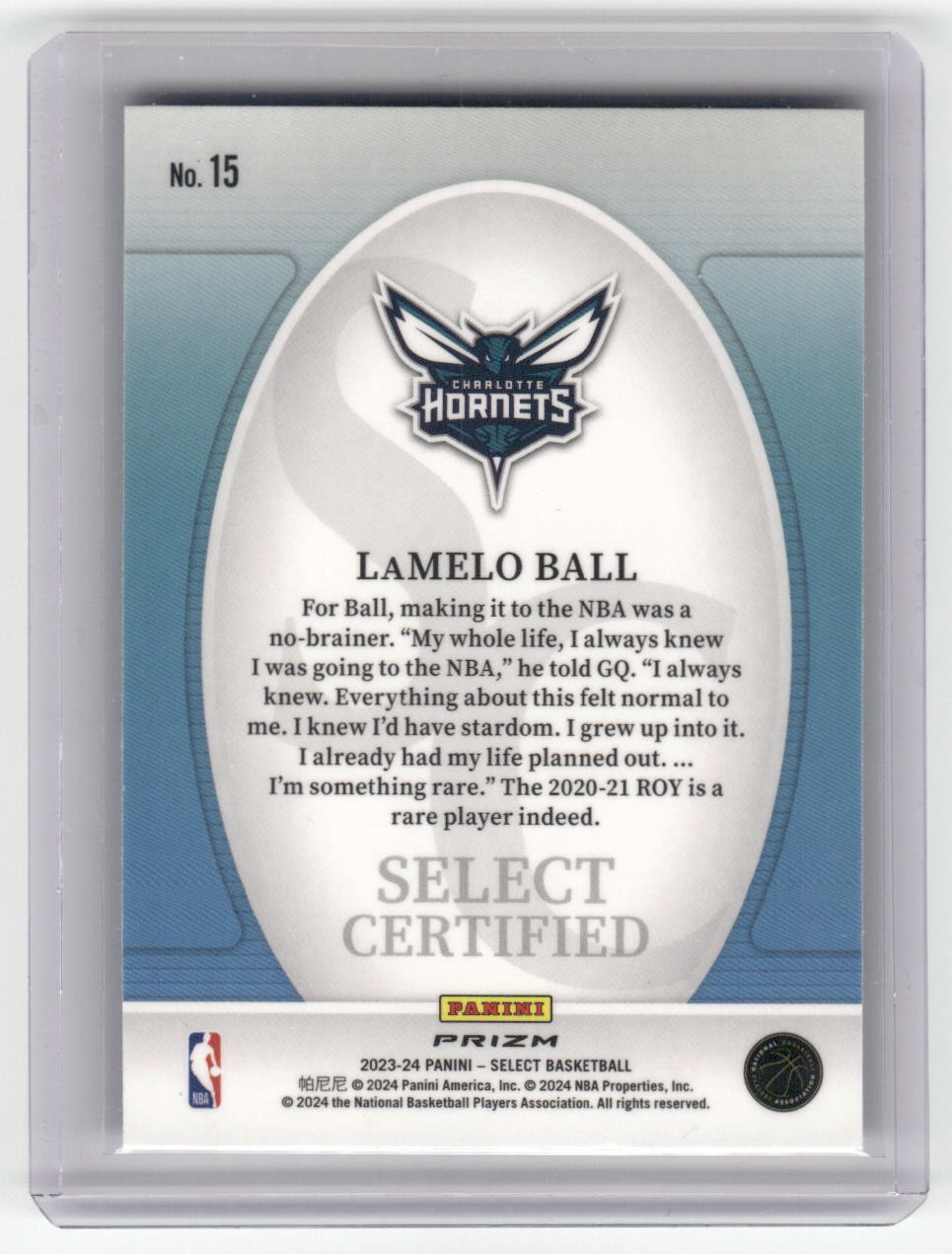 2023-24 LAMELO BALL Tectonic Select Certified Insert Select Hornets #15