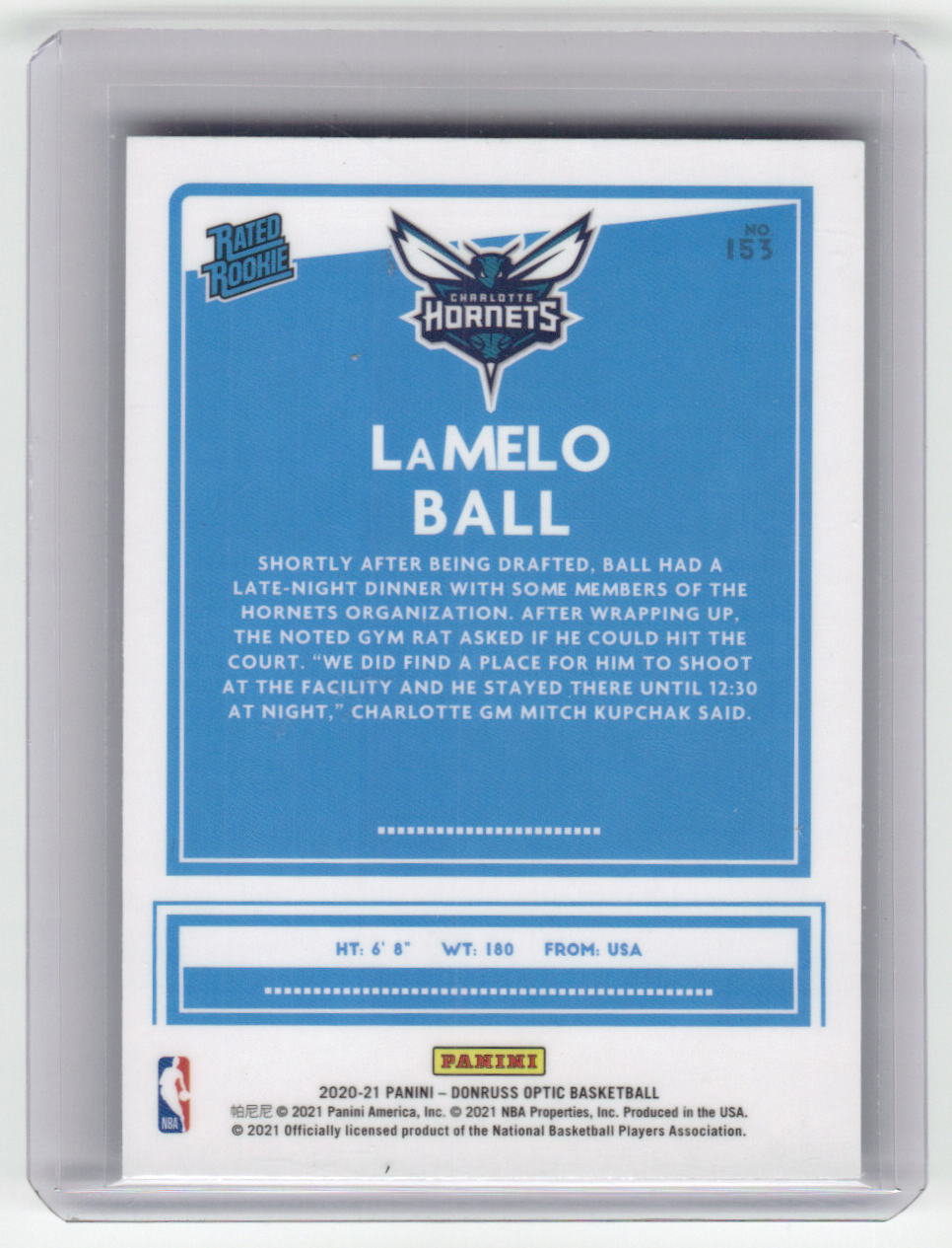 2020-21 LAMELO BALL Rated Rookie Optic Hornets #153
