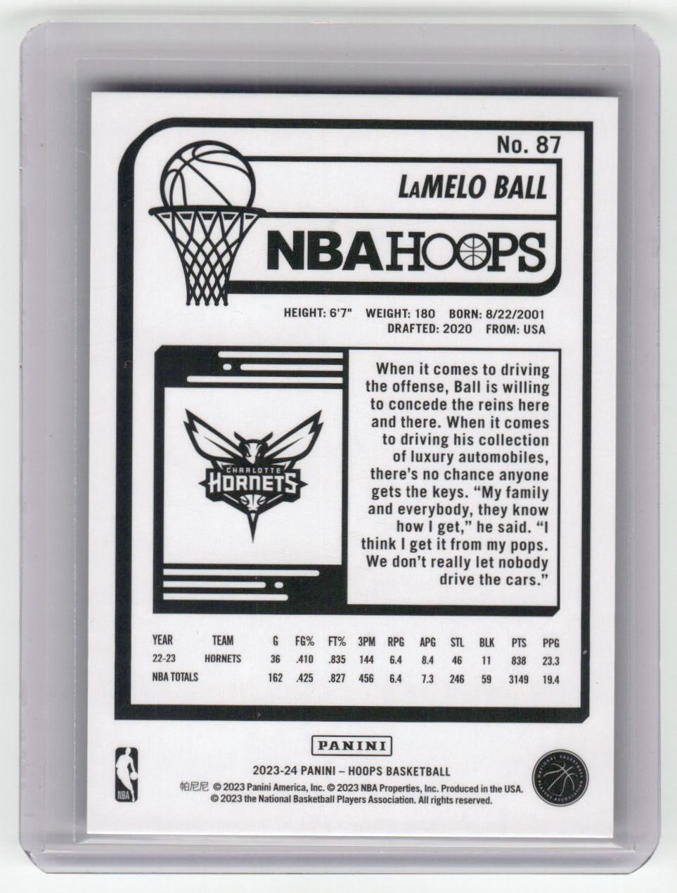 2023-24 LAMELO BALL Red 46/99 Hoops Hornets #87