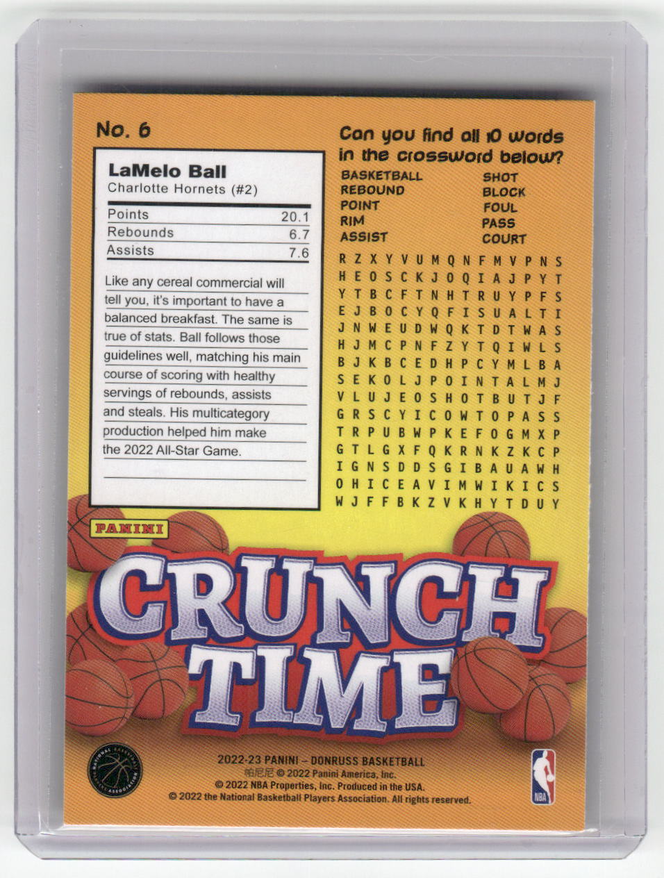 2022-23 LAMELO BALL Crunch Time Insert Donruss Hornets #6