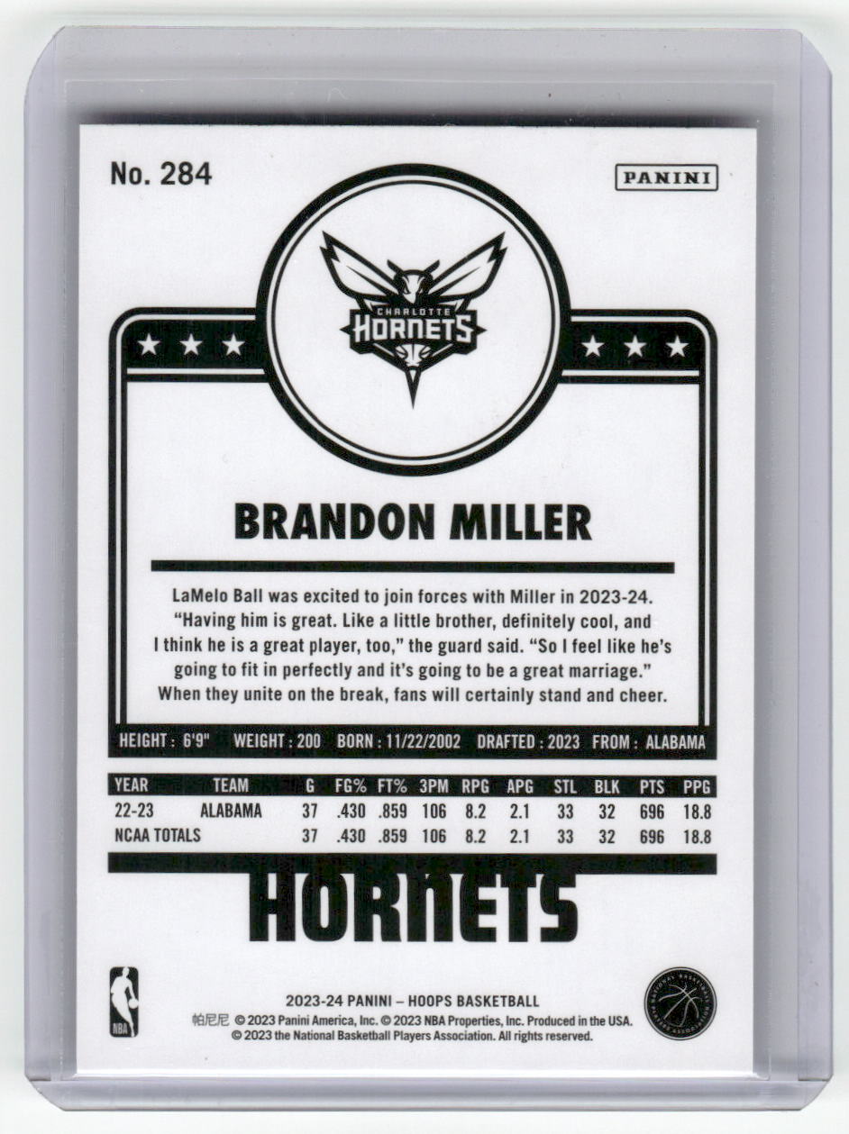 2023-24 BRANDON MILLER Rookie Tribute Hoops Hornets #284
