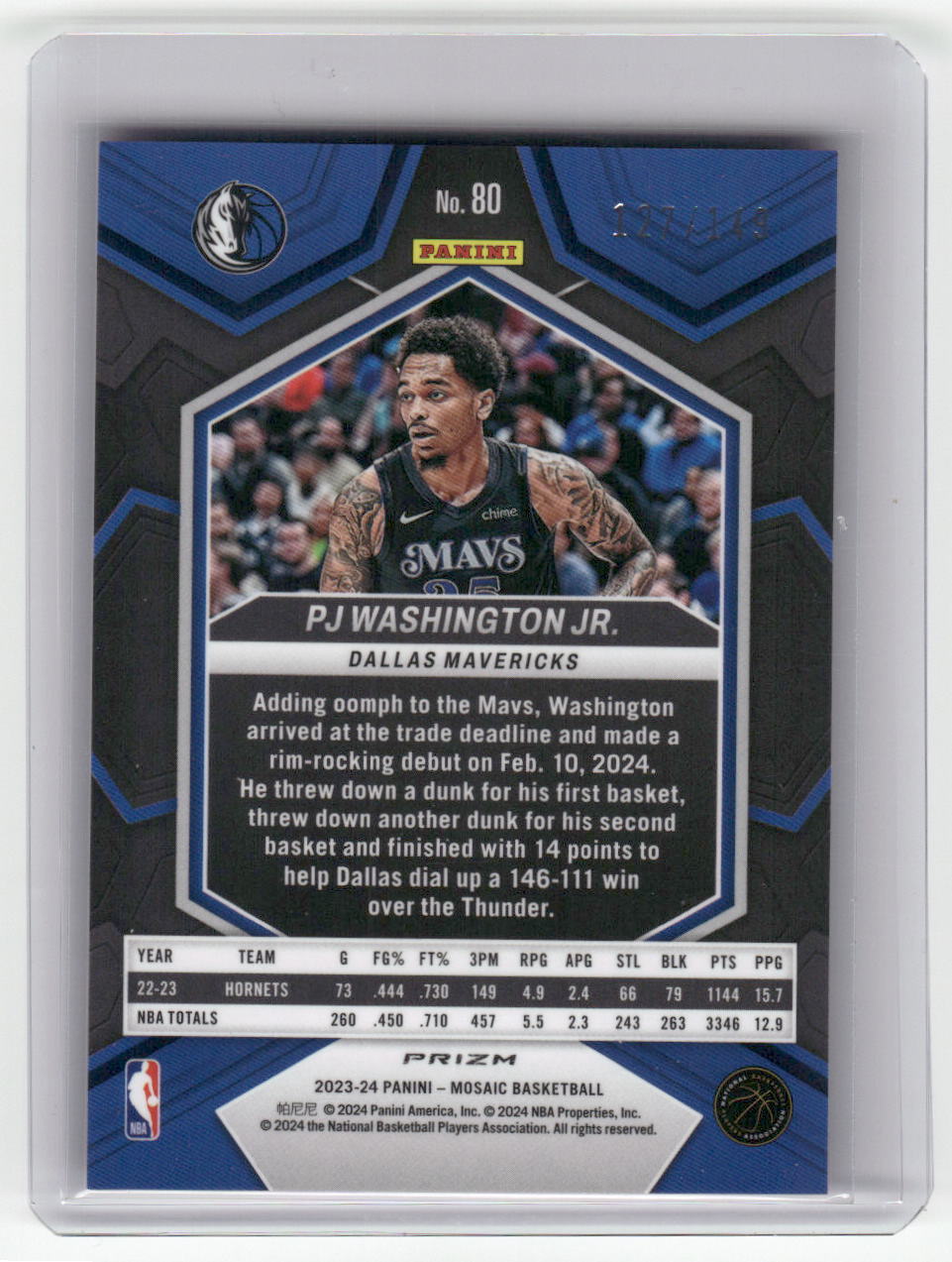 2023-24 PJ WASHINGTON JR. Pink 127/149 Mosaic Mavericks #80
