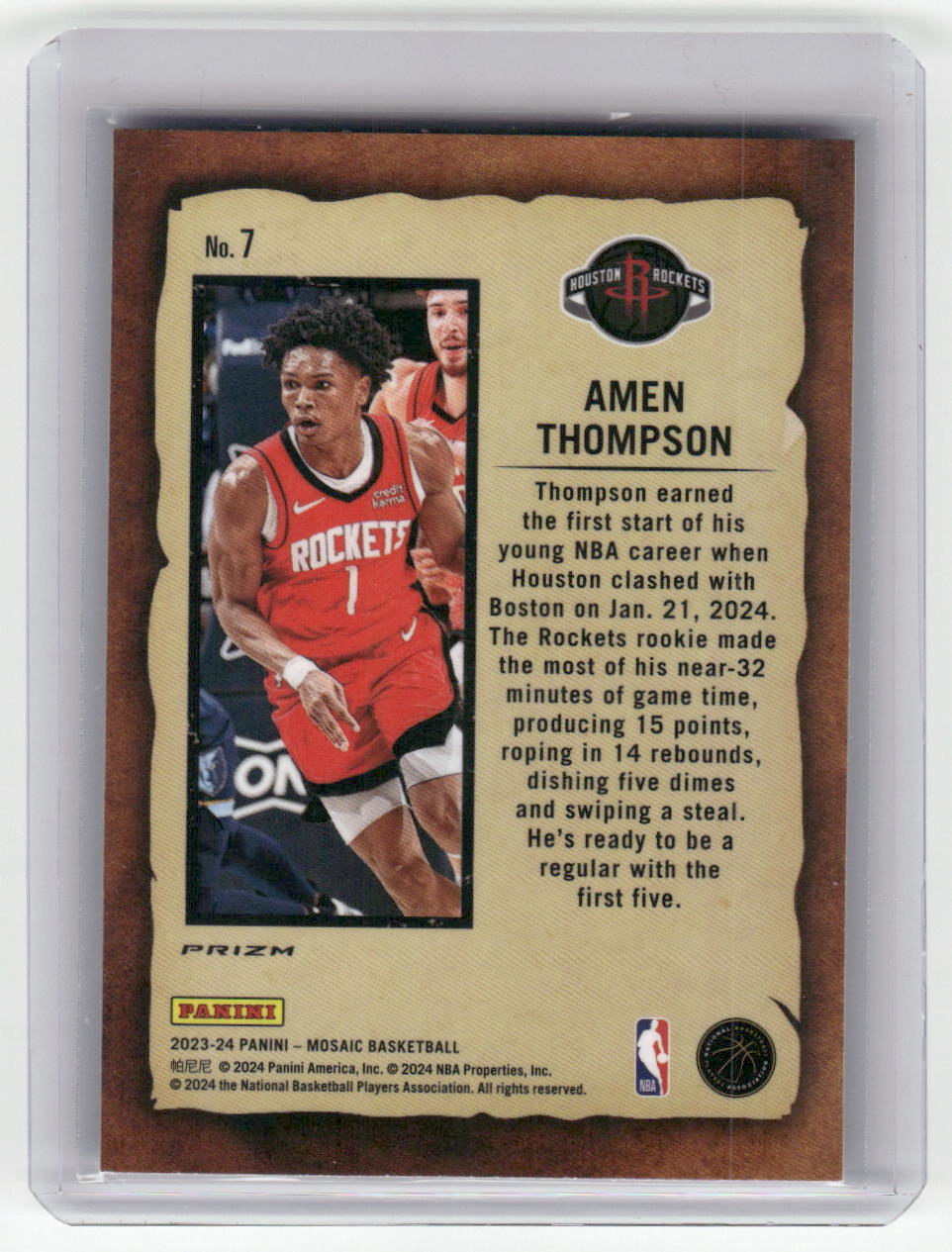 2023-24 AMEN THOMPSON Rookie Notoriety Fast Break Rockets #7