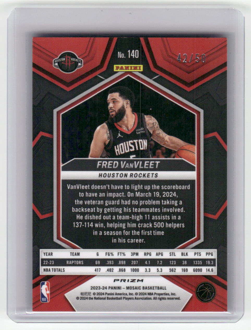 2023-24 FRED VanVLEET Purple Fast Break Disco 42/50 Rockets #140