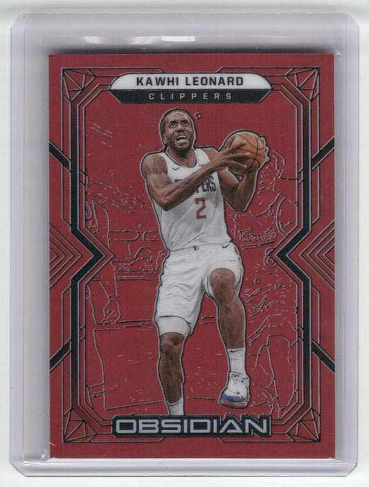 2021-22 KAWHI LEONARD Electric Etch Red Flood Obsidian #2