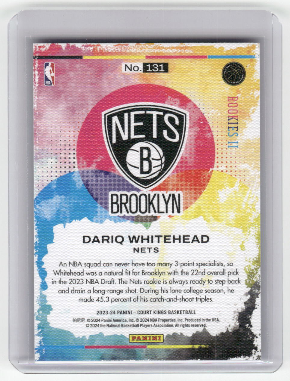 2023-24 DARIQ WHITEHEAD Level II Rookie Court Kings Nets #131