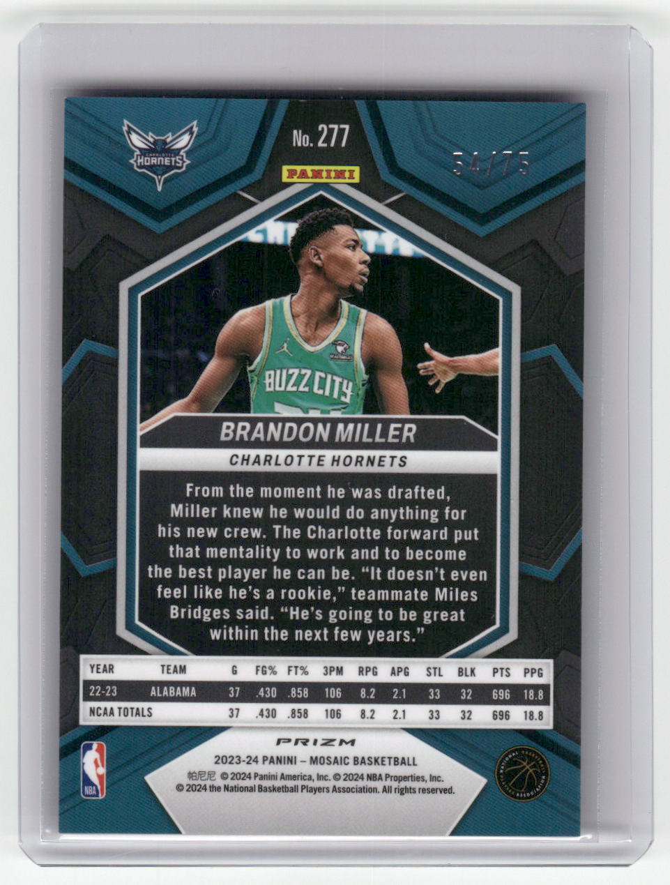2023-24 BRANDON MILLER Rookie Red 54/75 Mosaic Hornets #277