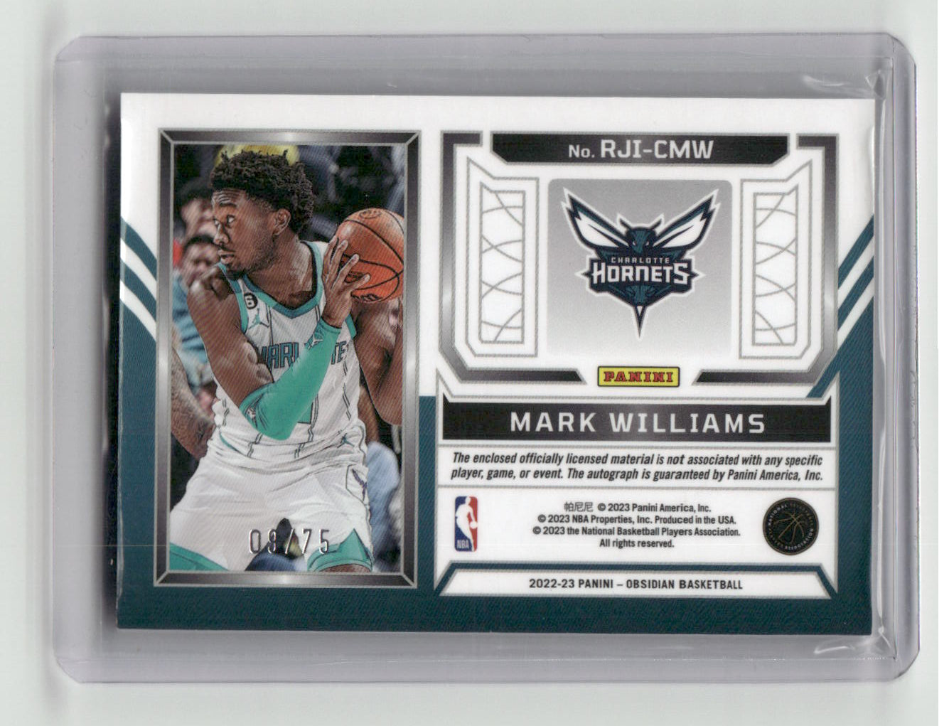 2022-23 MARK WILLIAMS Ink RPA 09/75 Hornets Obsidian RJI-CMW