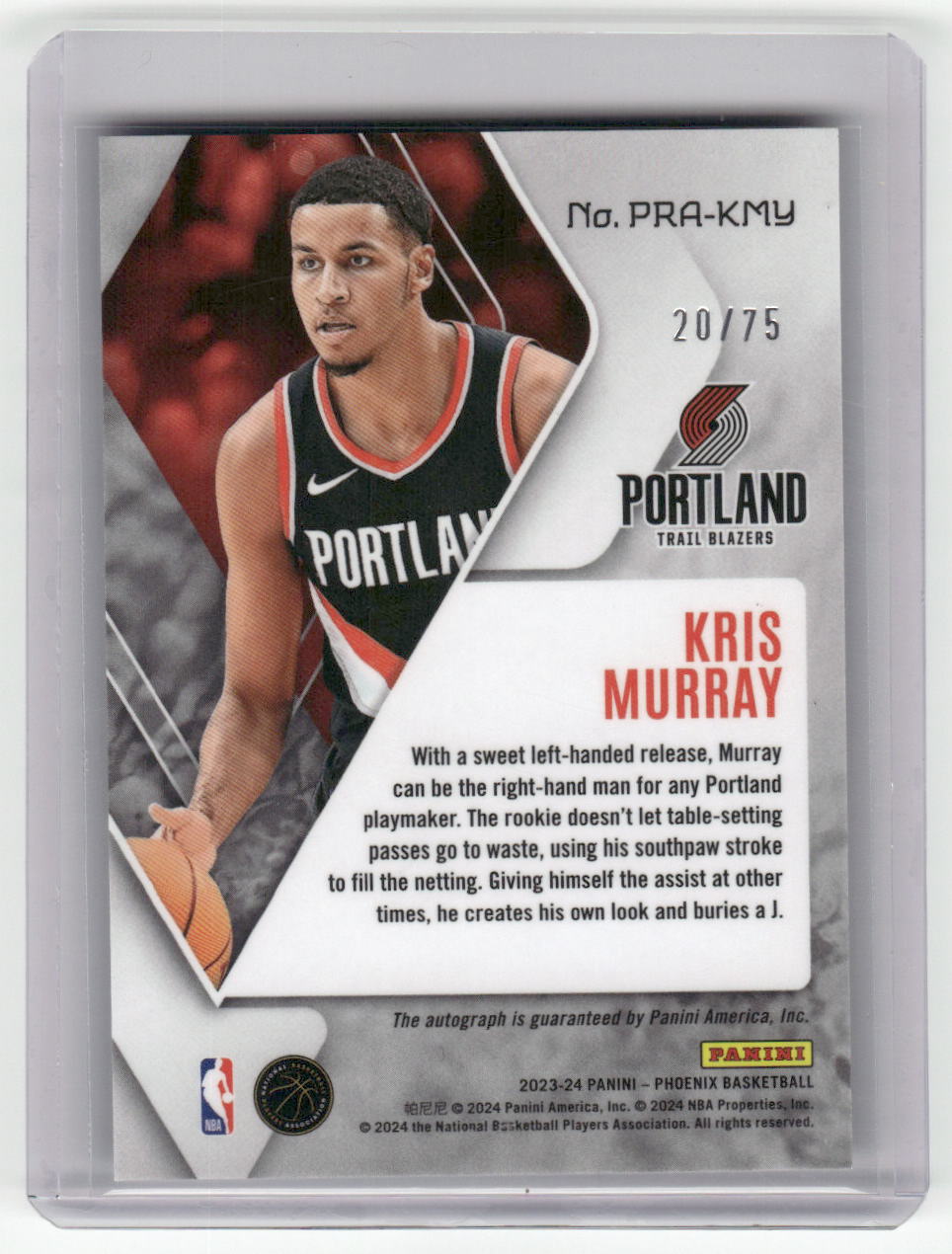2023-24 KRIS MURRAY Rookie Auto 20/75 Phoenix Blazers PRA-KMY