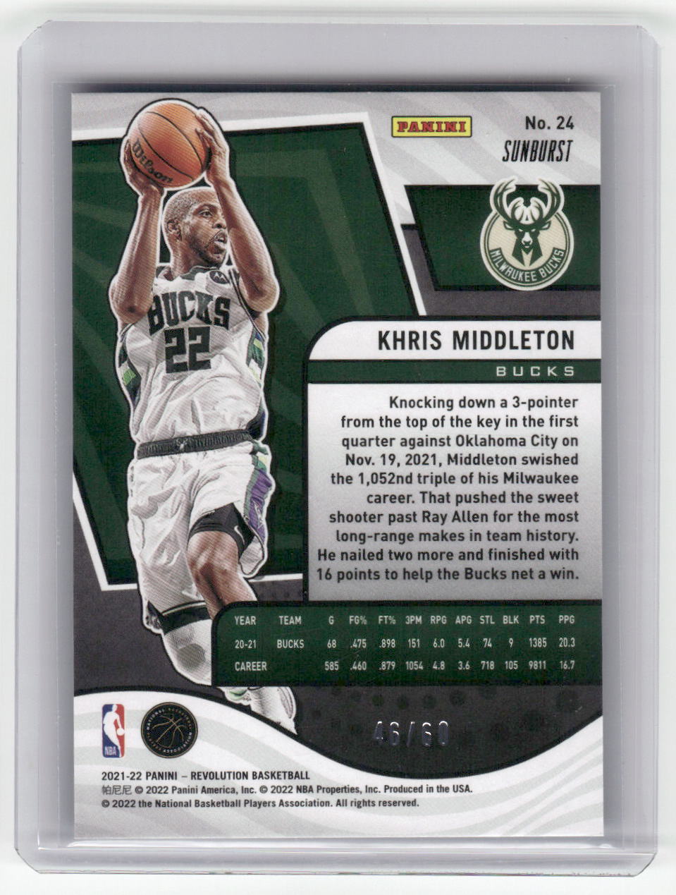 2021-22 KRIS MIDDLETON Sunburst 46/60 Revolution Bucks #24
