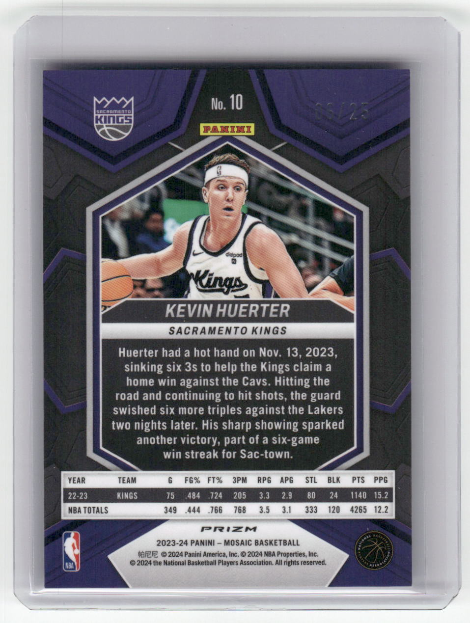 2023-24 KEVIN HUERTER White Prizm 6/25 SSP Mosaic Kings #10