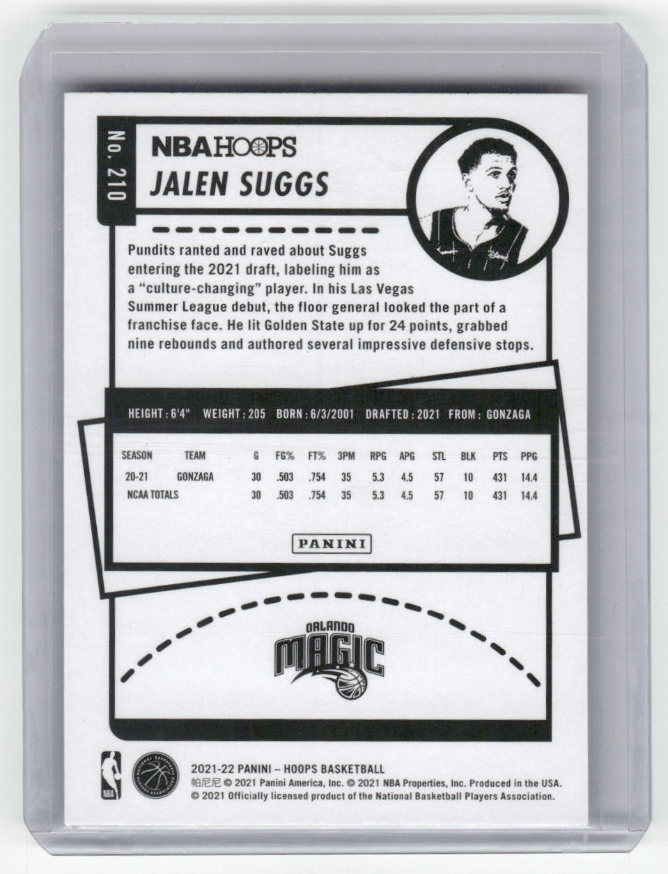 2021-22 JALEN SUGGS Rookie Base Hoops Magic #210