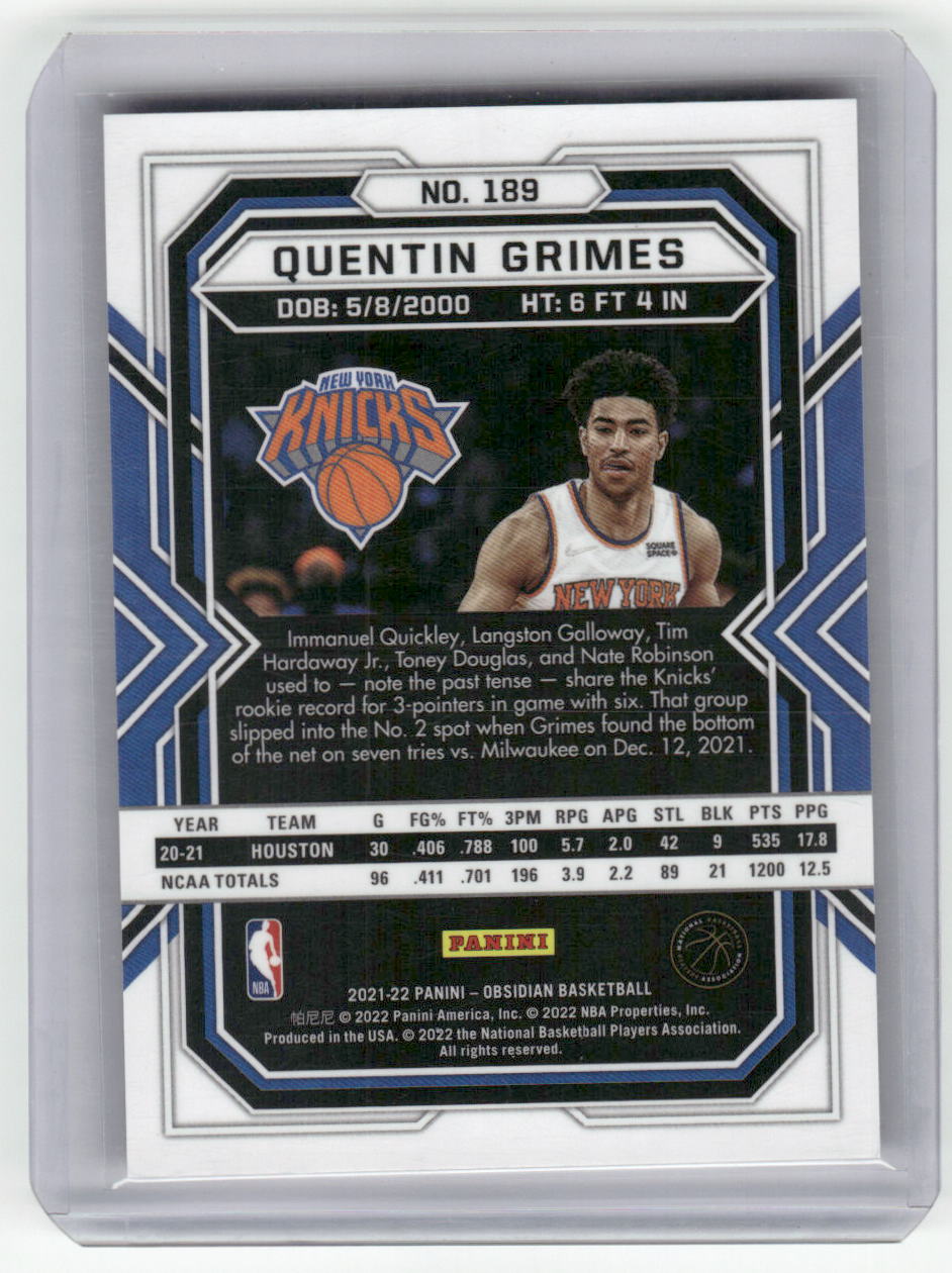 2021-22 QUENTIN GRIMES Electric Etch Red Flood Obsidian #189