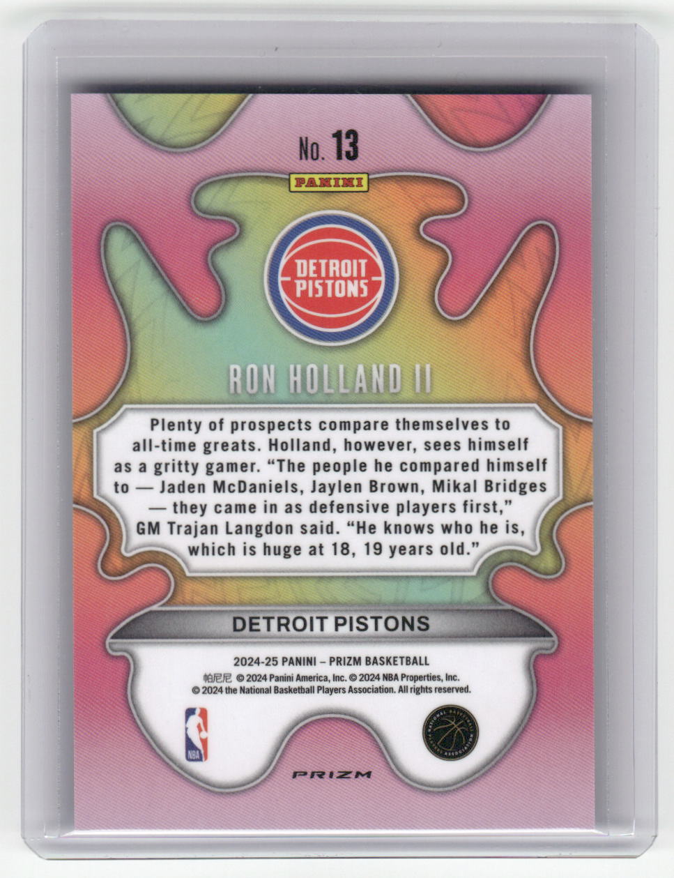 2024-25 RON HOLLAND II RC Groovy Case Hit SSP Pistons Prizm #13