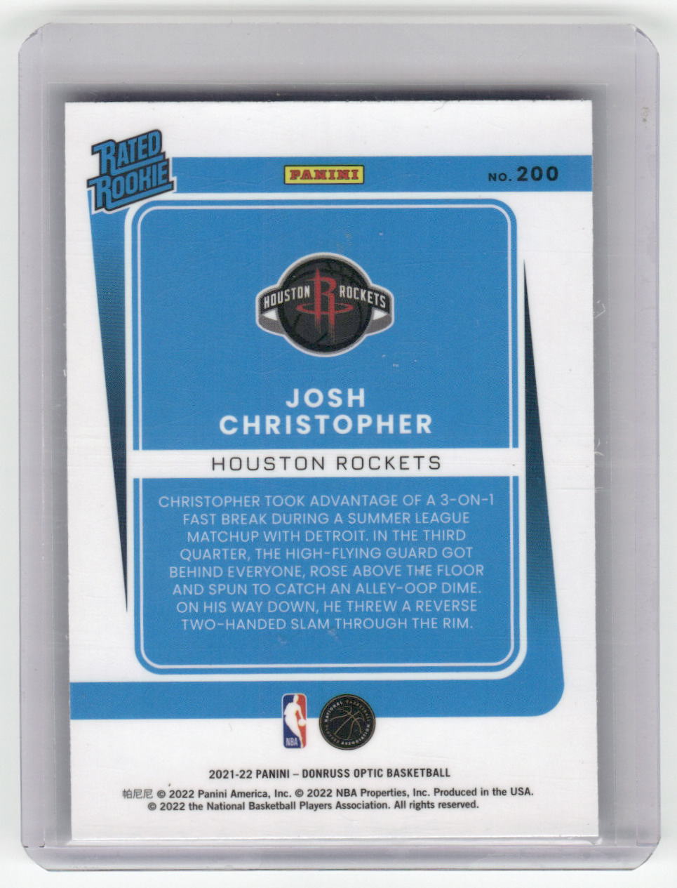 2021-22 JOSH CHRISTOPHER Rated Rookie Optic Rockets #200
