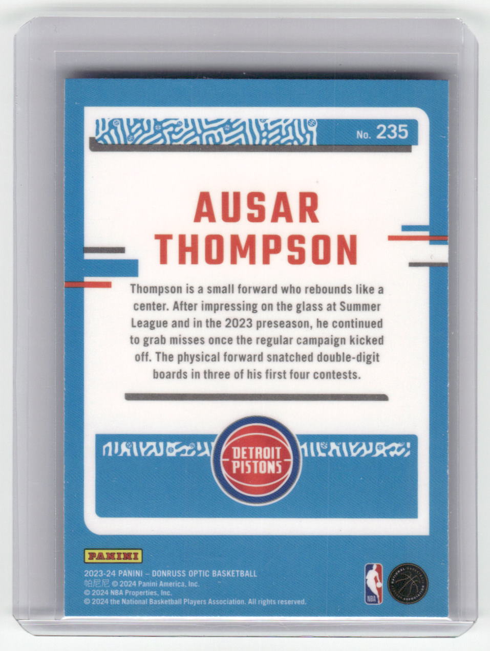 2023-24 AUSAR THOMPSON Rated Rookie Optic Pistons #235
