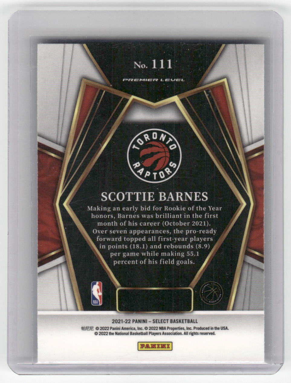2021-22 SCOTTIE BARNES Rookie Base Select #111