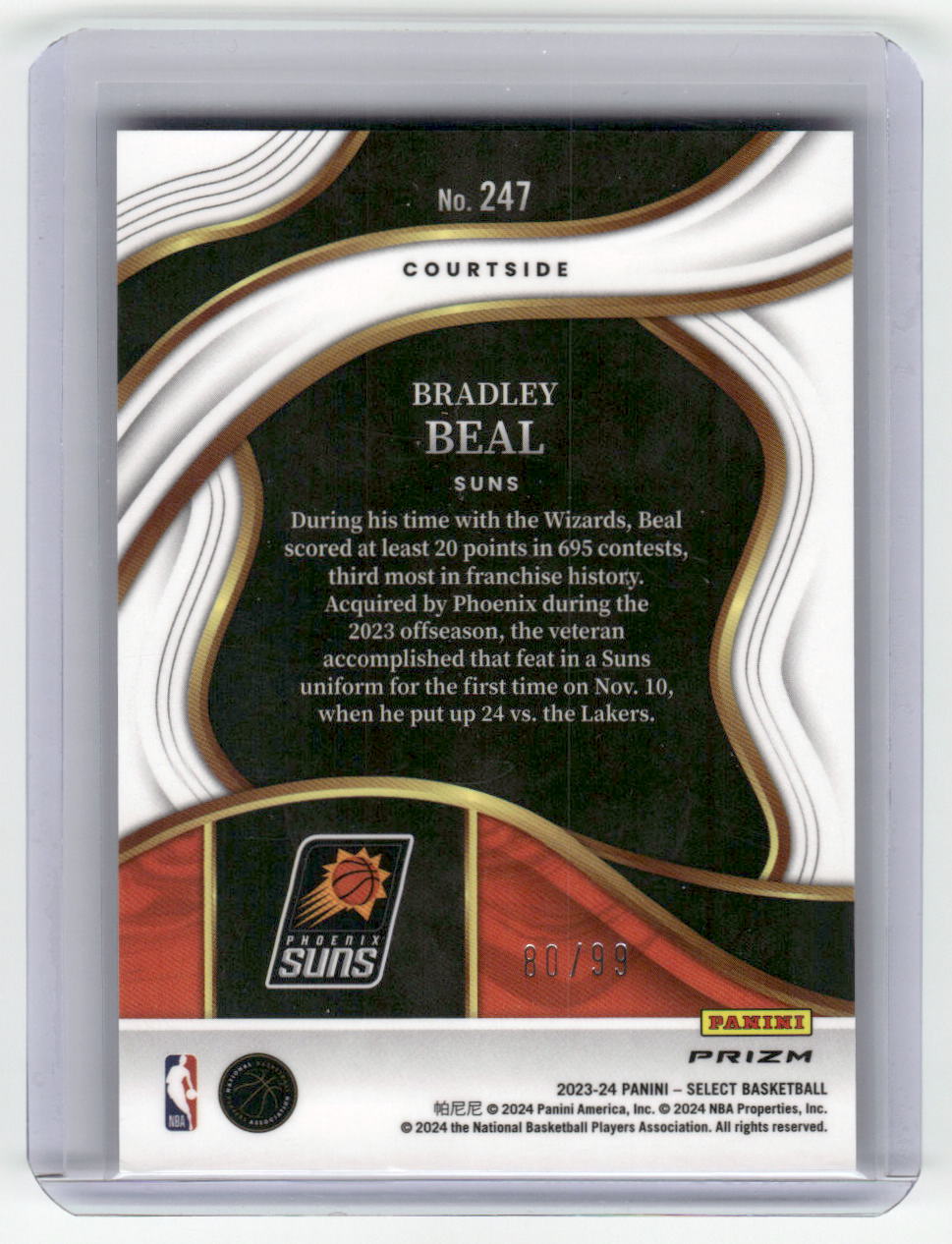 2023-24 BRADLEY BEAL Courtside Blue Tectonic 80/99 Select #247