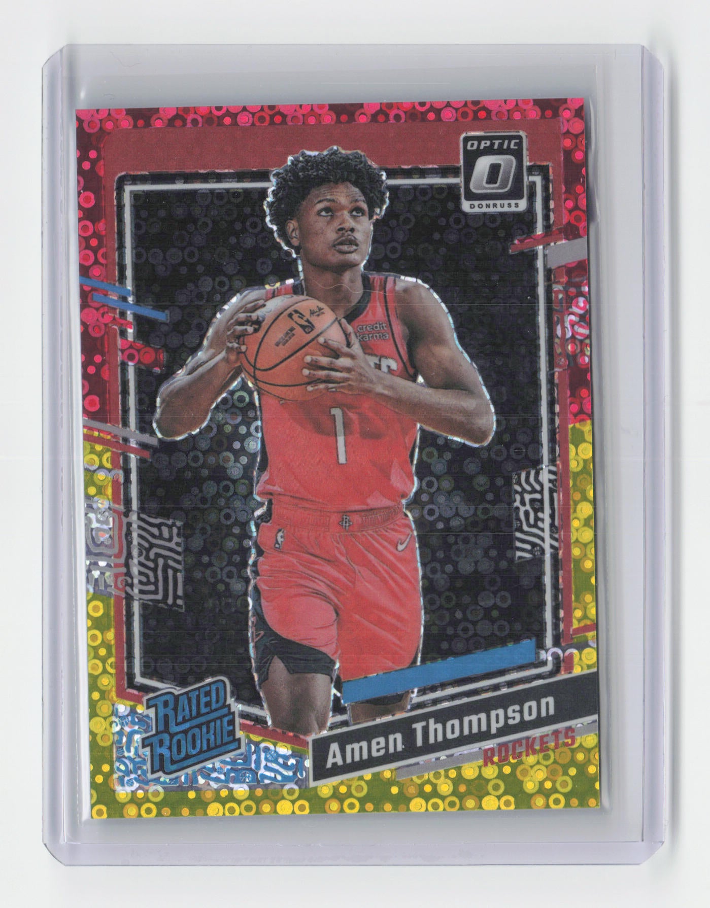 2023-24 AMEN THOMPSON Fast Break 6/7 Red & Gold Disco Prizm Optic Rockets