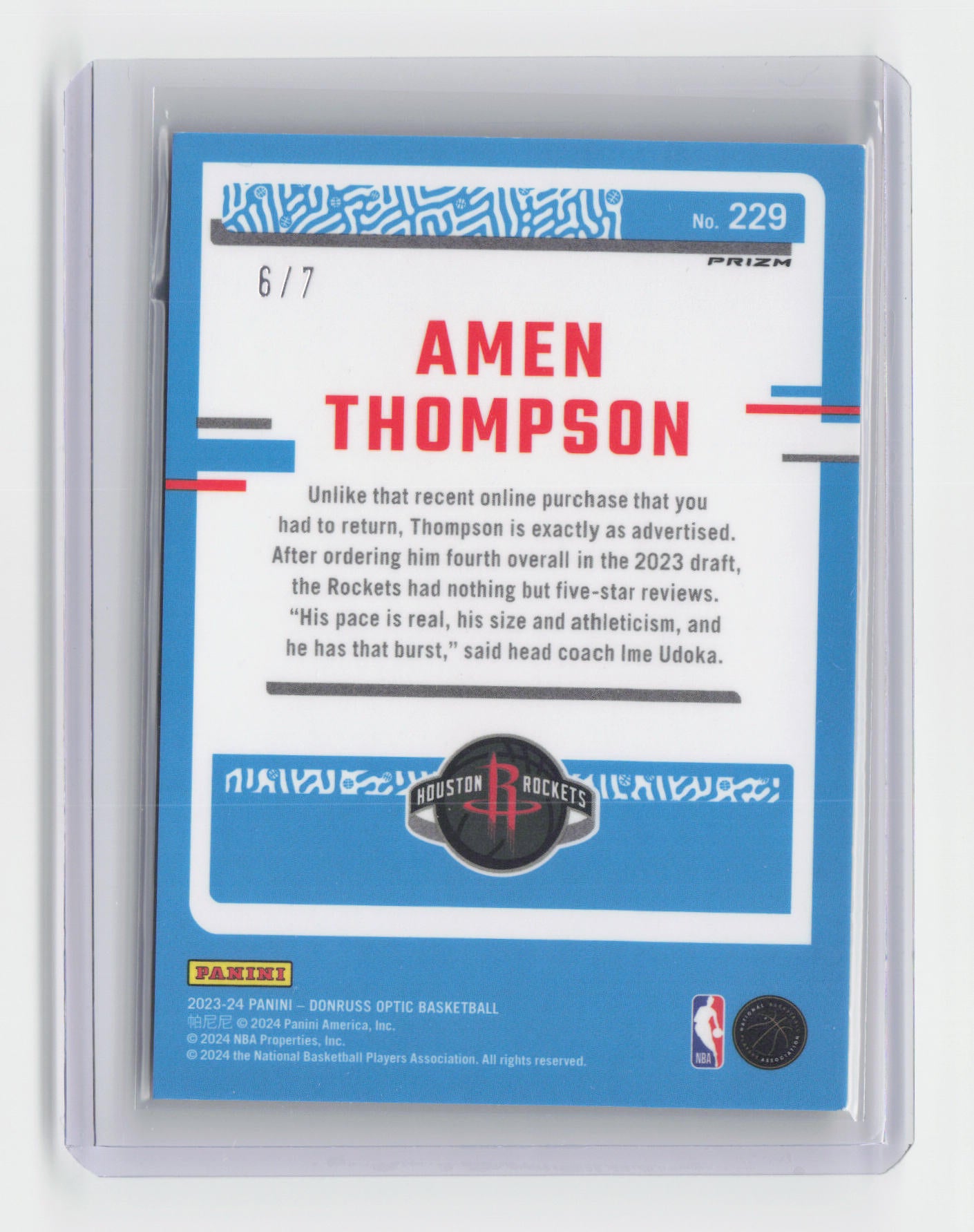 2023-24 AMEN THOMPSON Fast Break 6/7 Red & Gold Disco Prizm Optic Rockets
