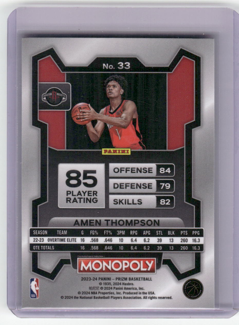 2023-24 AMEN THOMPSON Monopoly Rookie Prizm Rockets #33
