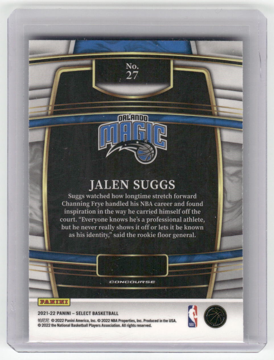 2021-22 JALEN SUGGS Rookie Concourse Select Magic #27