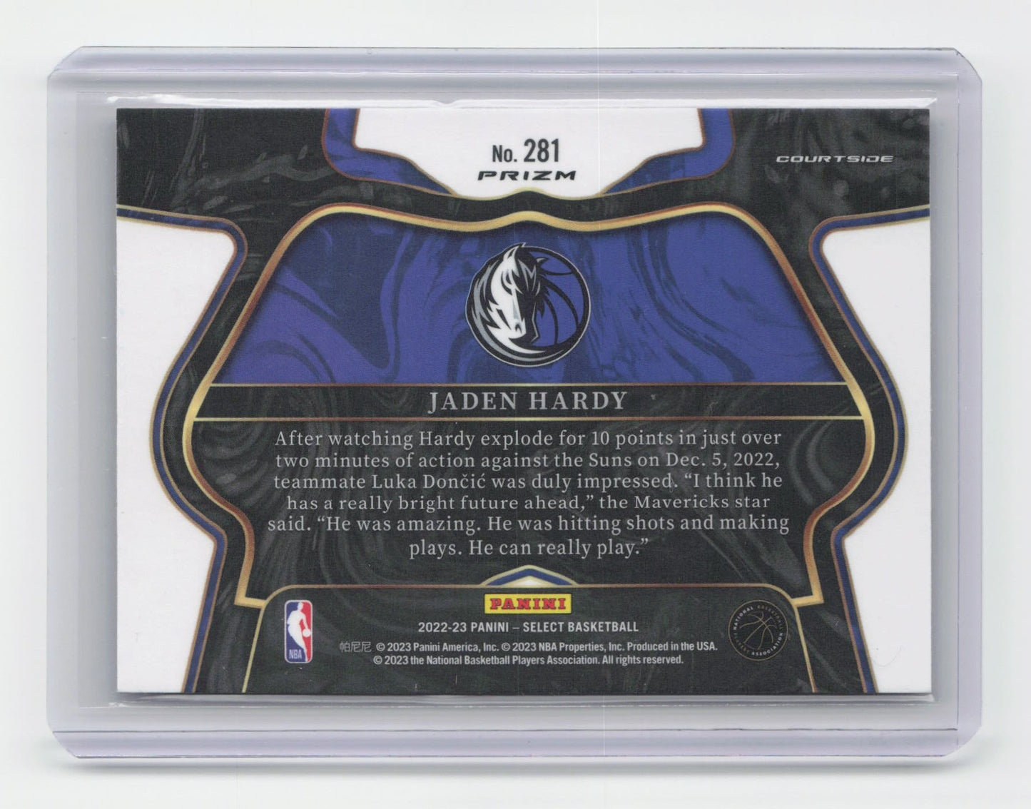 2022-23 JADEN HARDY RC Tiger Prizm Courtside SSP Select Mavericks