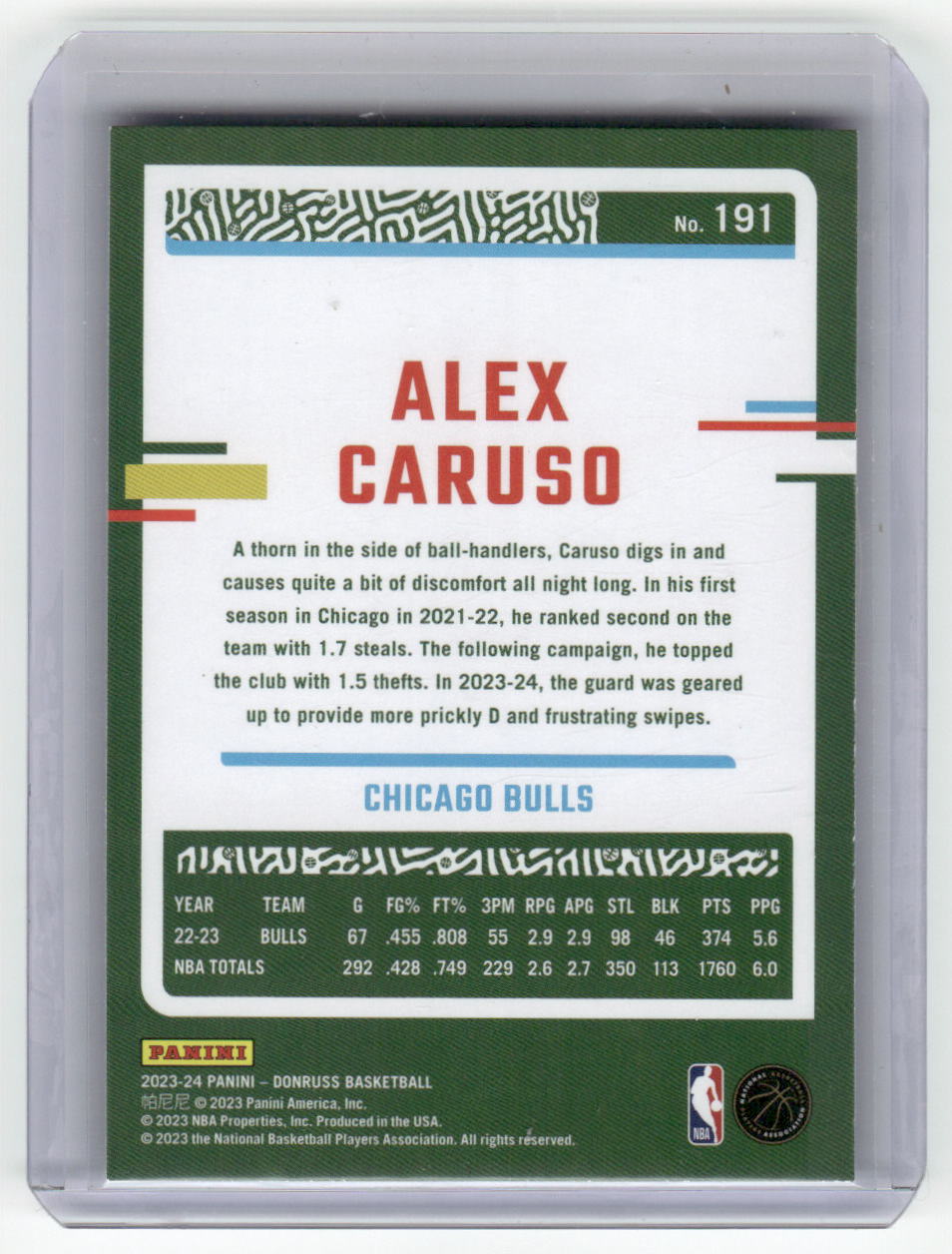 2023-24 ALEX CARUSO Blue Laser Donruss Bulls #191