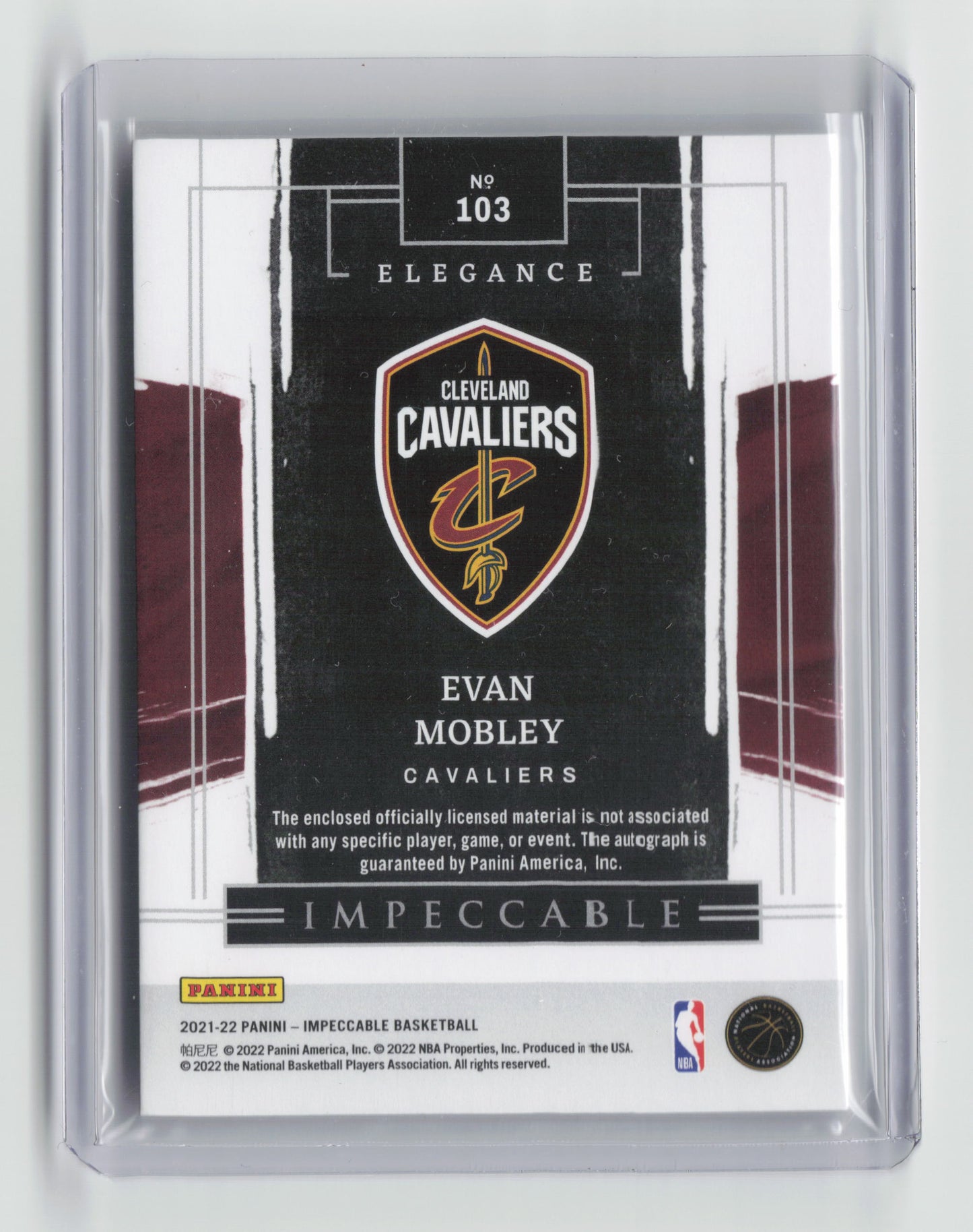 2021-22 EVAN MOBLEY Rookie Patch Auto RPA 67/88 On Card Impeccable Cavaliers