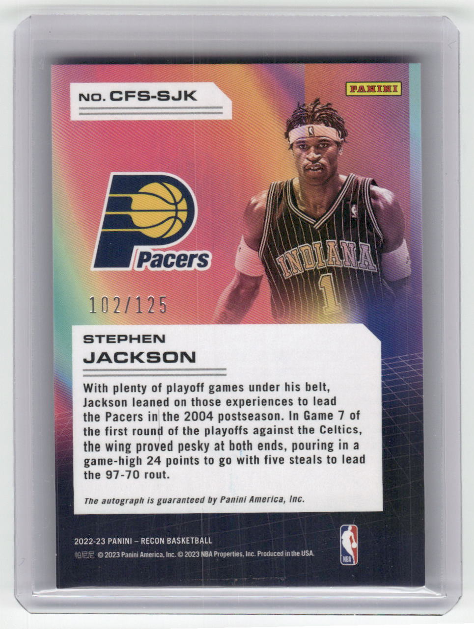 2022-2023 STEPHAN JACKSON Claim to Fame 102/125 Recon Pacers CFS-SJK